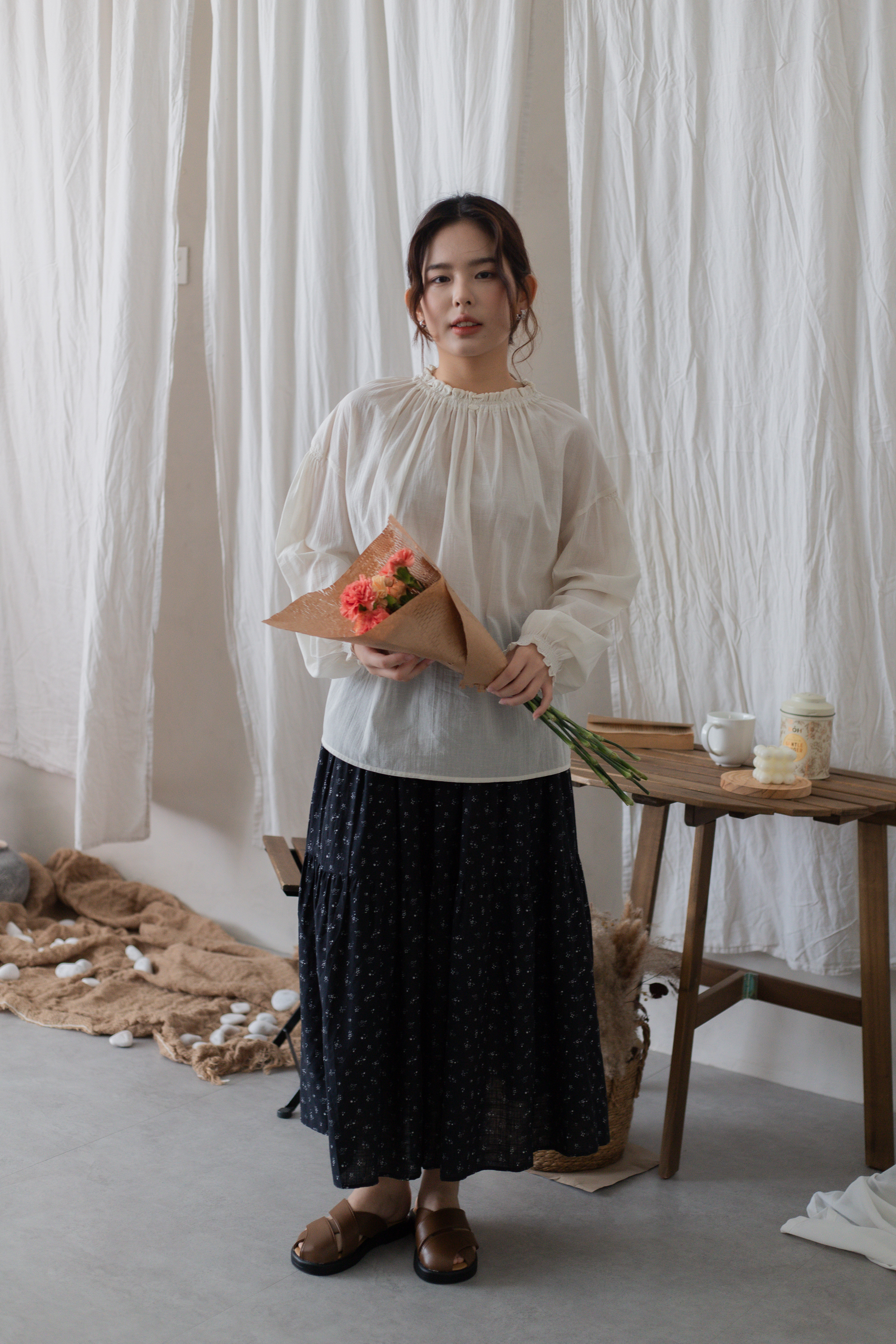 Tarell Shirred Blouse Beige -2723BLBEI