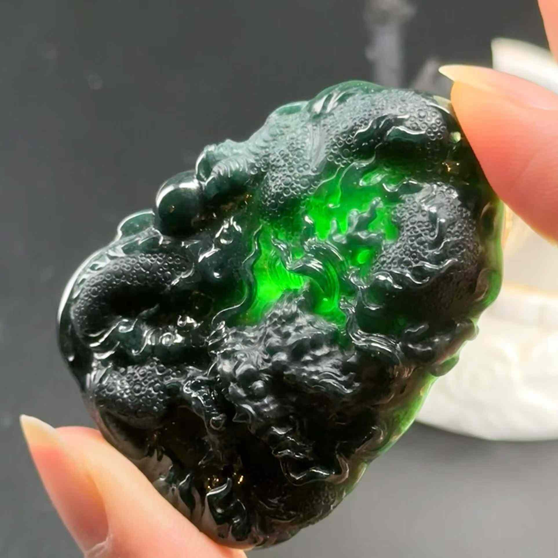 翡翠墨翠龍牌,天然翡翠A玉, 緬甸玉, Jade, Jadeite