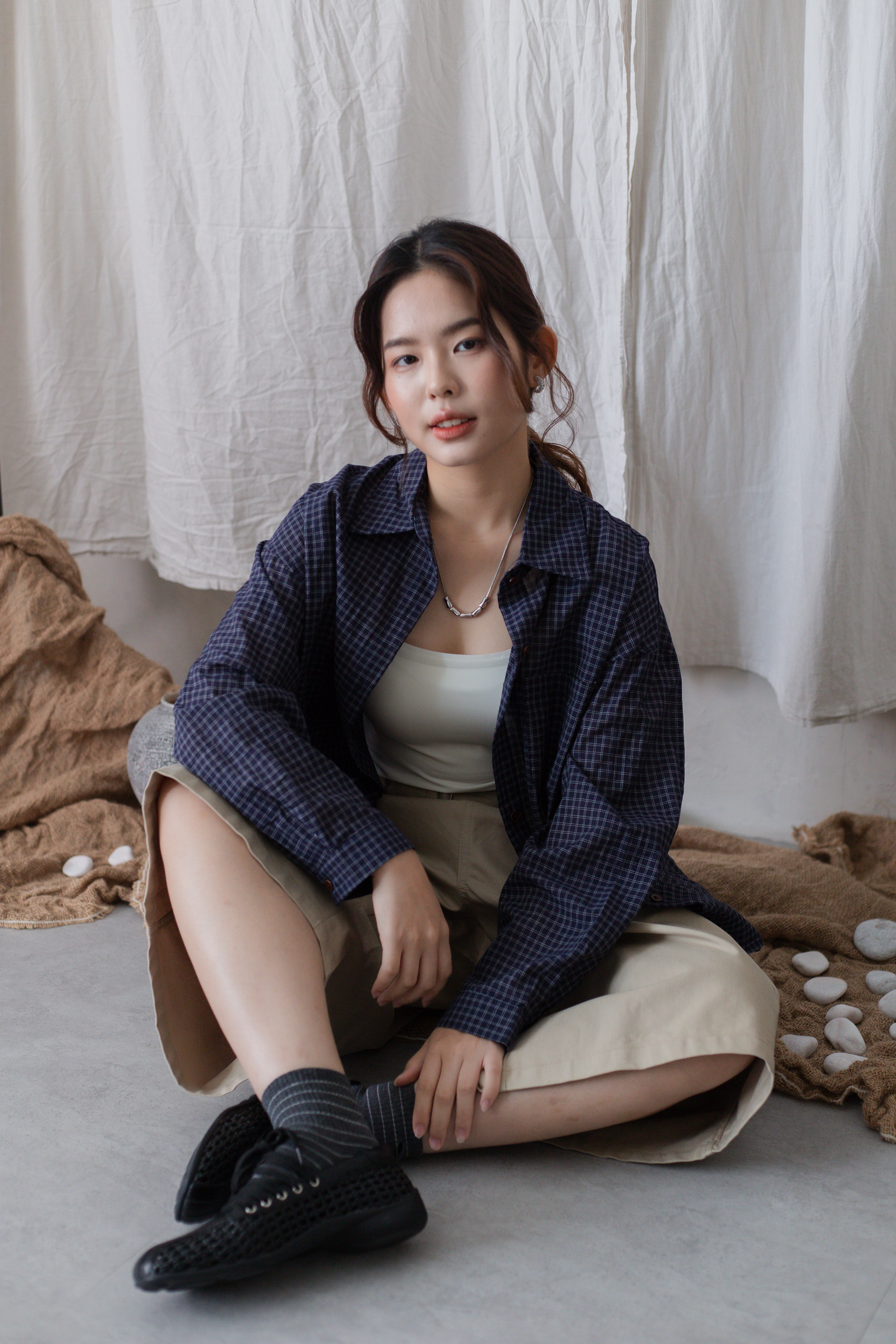 Leny Checkered Blouse Navy -2718BLNAV