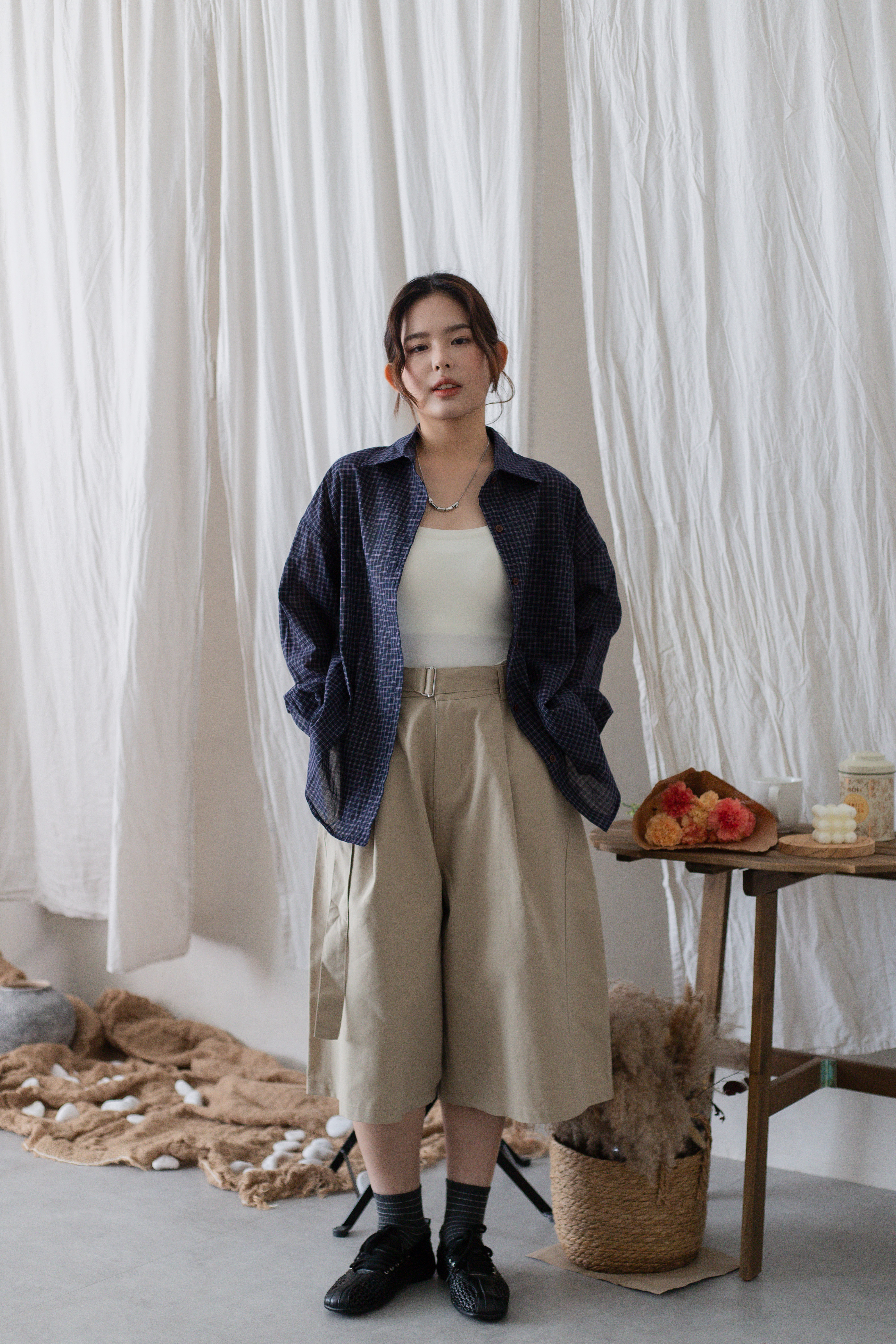 Leny Checkered Blouse Navy -2718BLNAV