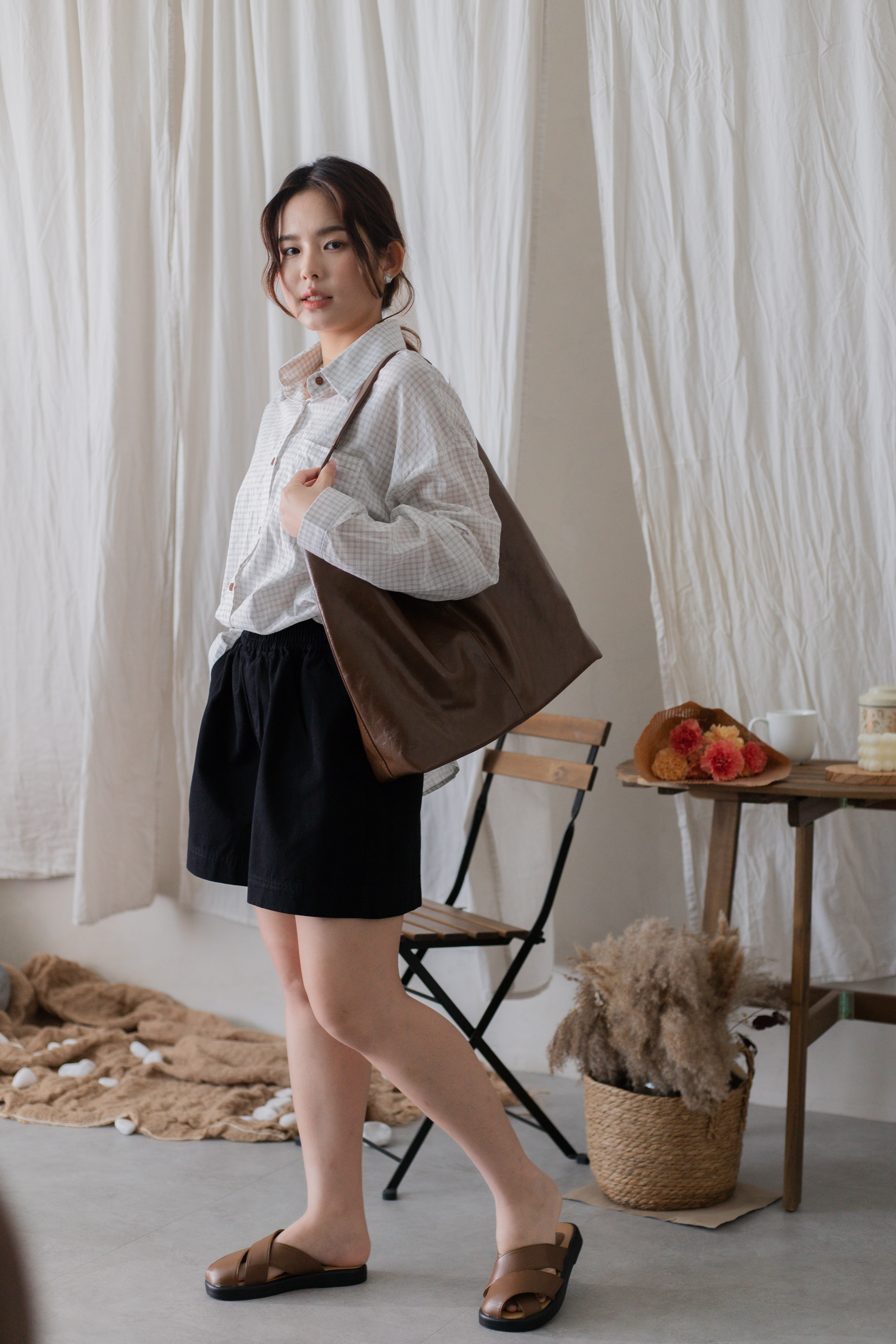 Leny Checkered Blouse White -2718BLWHI