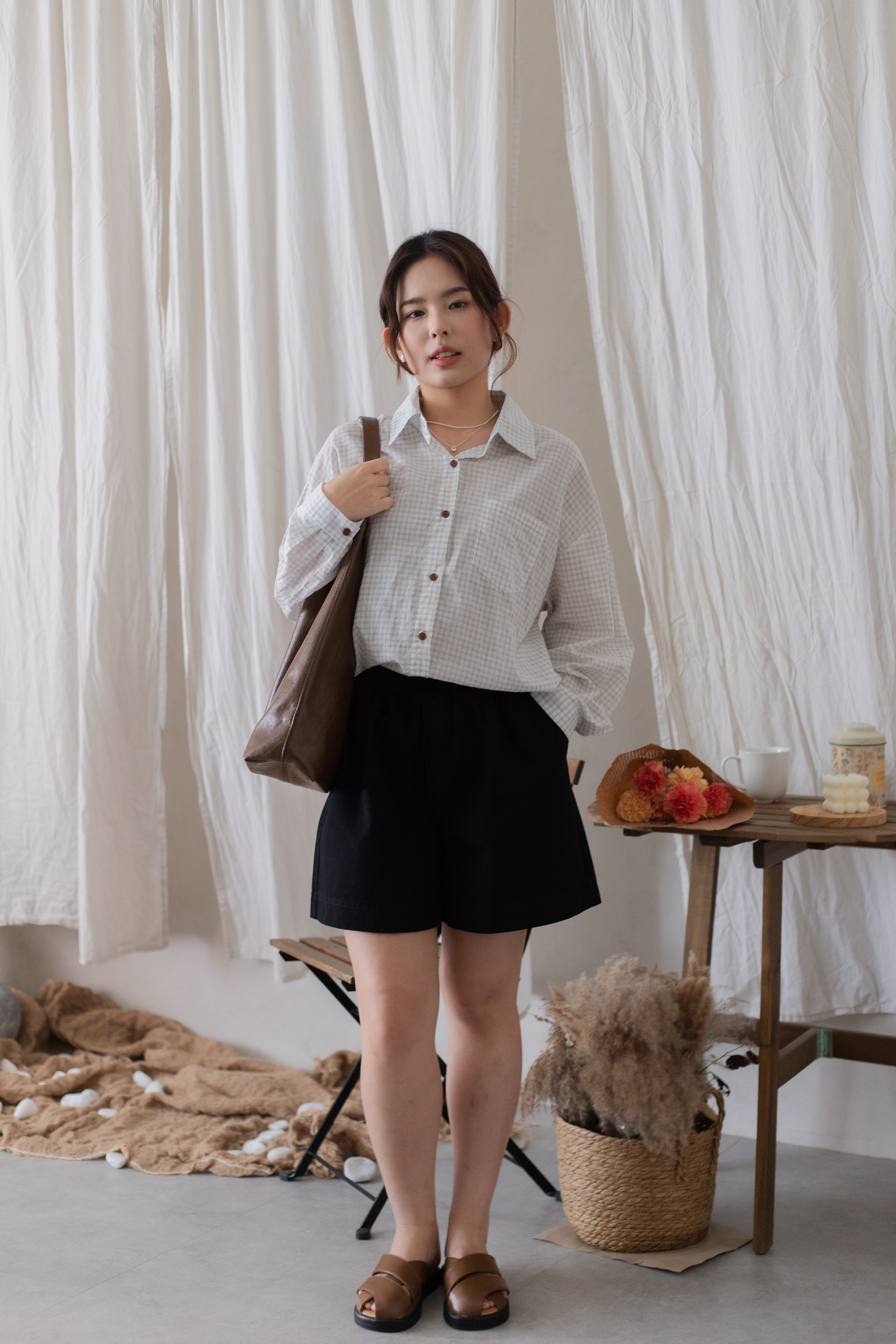 Leny Checkered Blouse White -2718BLWHI