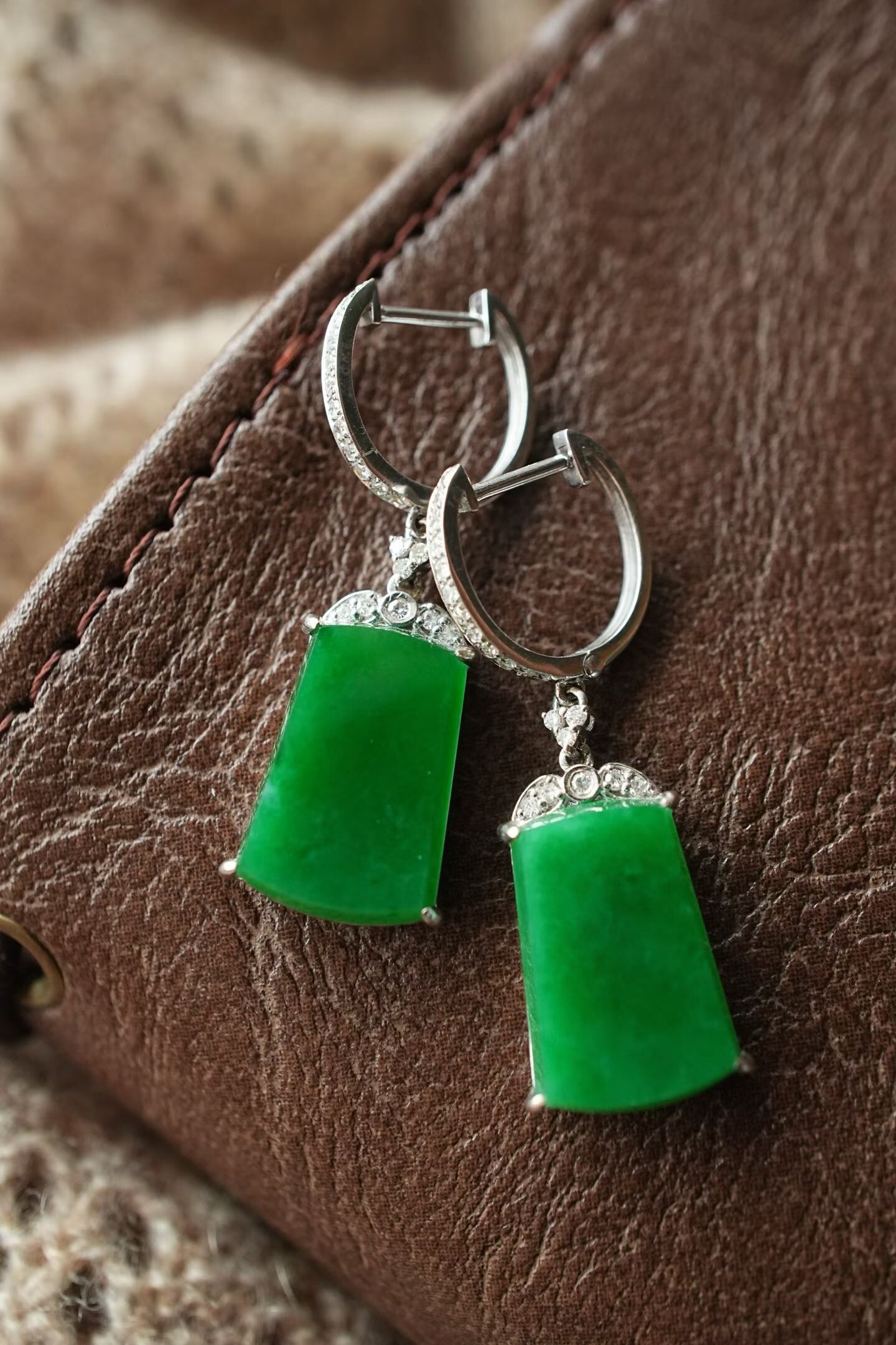 翡翠冰辣綠無事牌耳墜,天然翡翠A玉, 緬甸玉, Jade, Jadeite