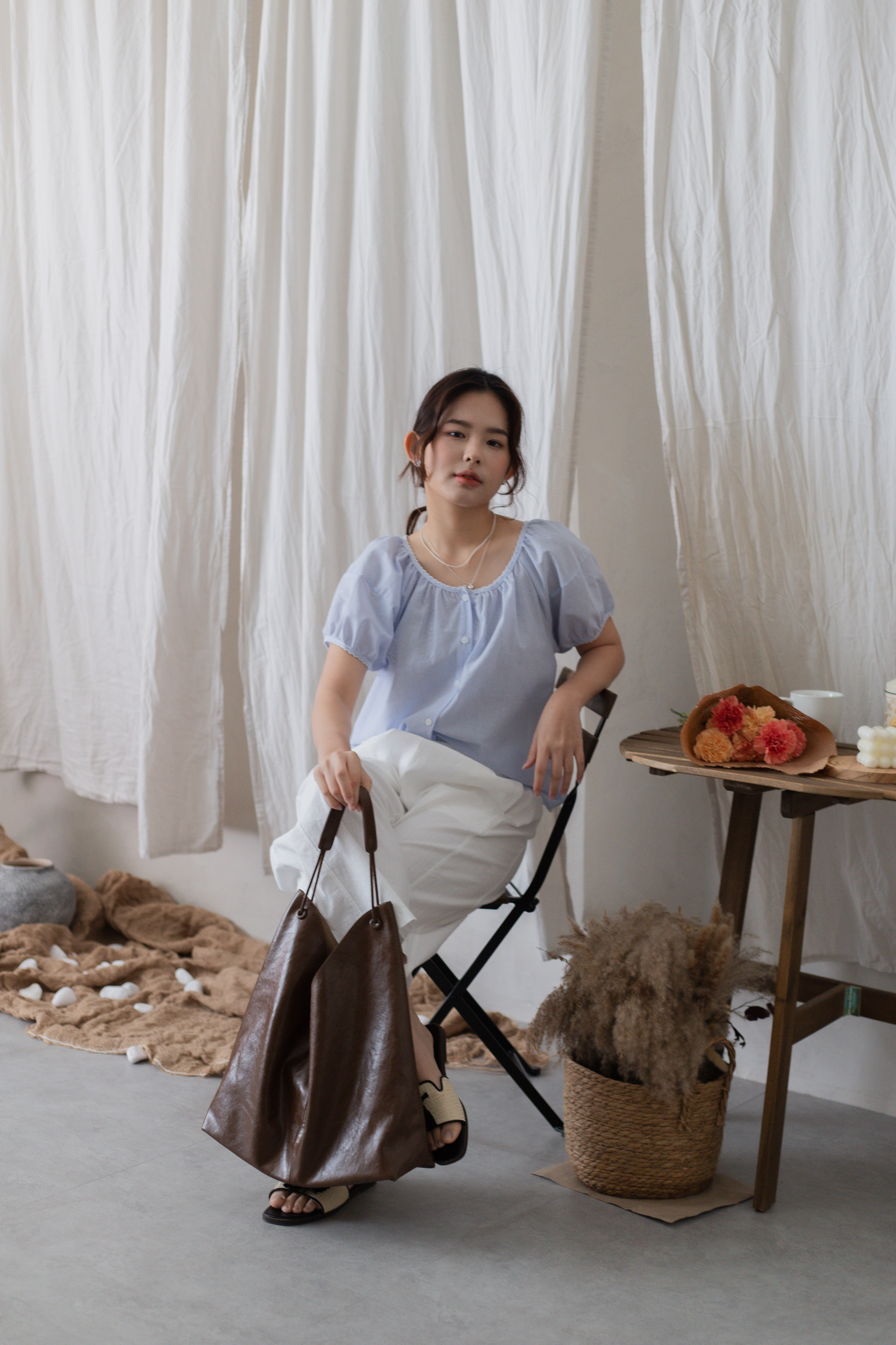 Trina Embroidery Striped Blouse Blue -2712BSBLU