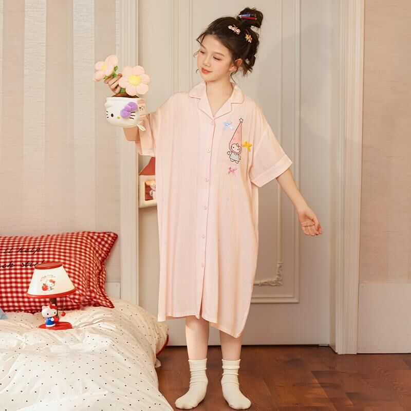 【Hello Kitty】日系甜美排扣襯衫睡裙(親子款)