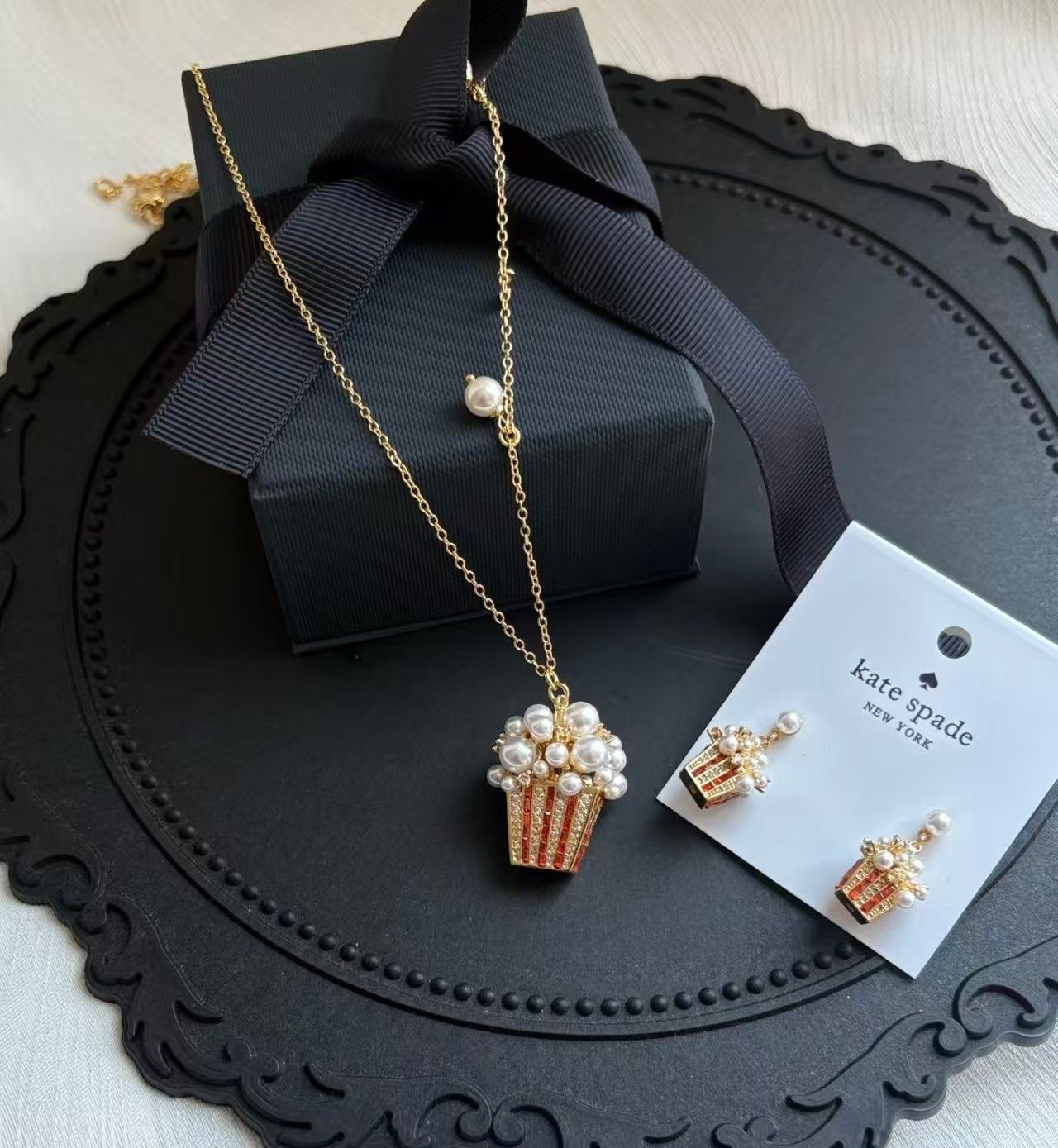 Kate Spade 女款 爆谷圖案 頸鏈/耳環