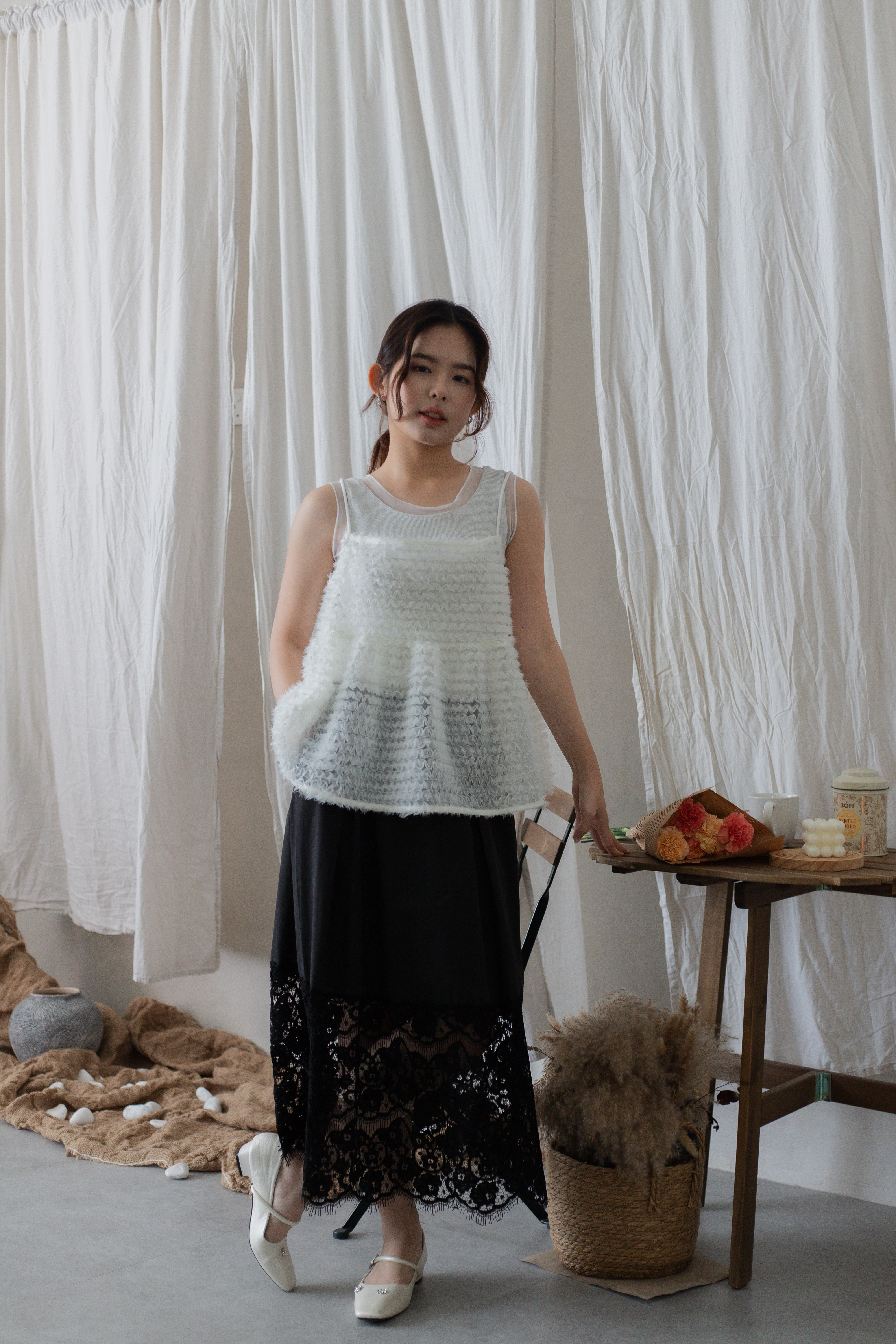 Ginny Layered Cami Top White -2702BVWHI