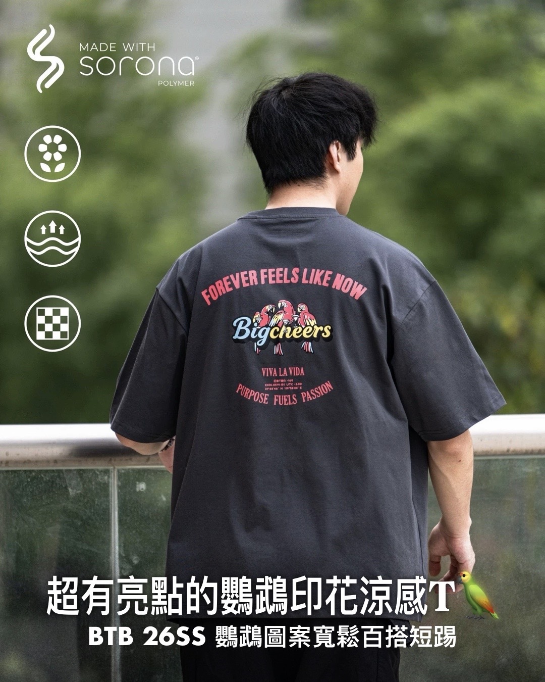 #預購 BTB 26SS 255G日系 索羅娜sorona涼感 鸚鵡印花 寬鬆圓領短踢 兩色