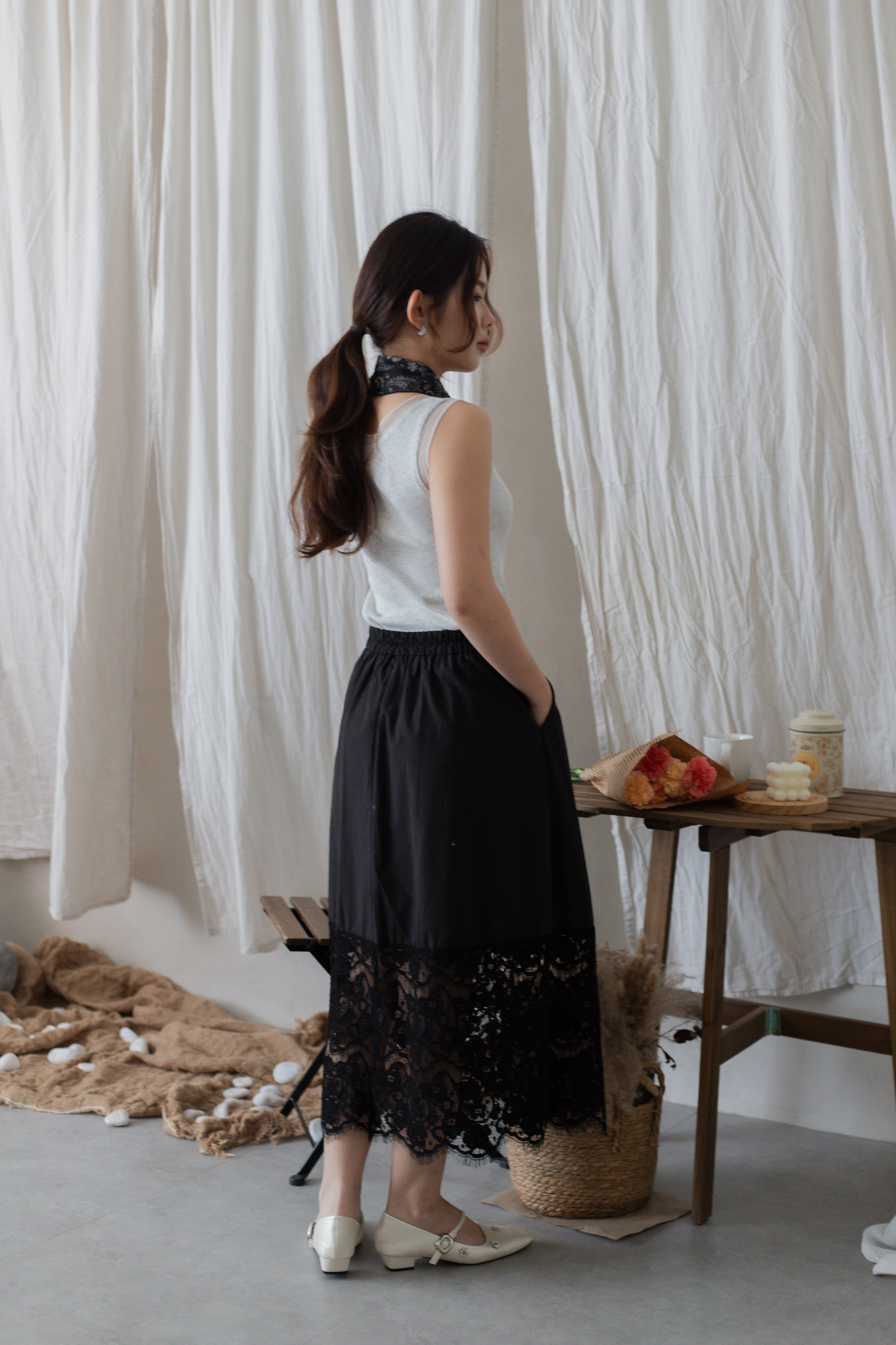 Loona Sheer Ridded Tank Top Grey-2707BVGRY