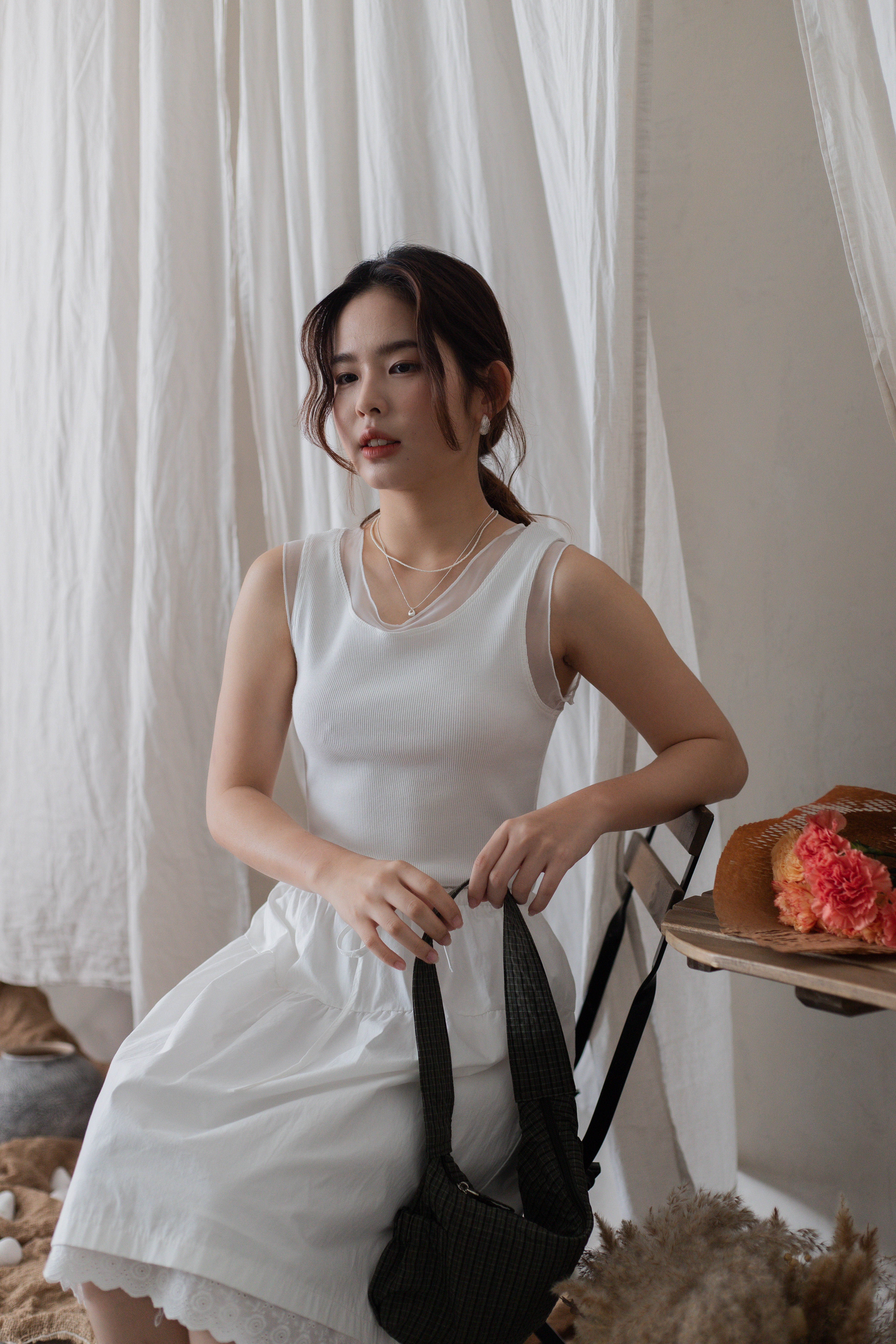 Loona Sheer Ridded Tank Top White -2707BVWHI