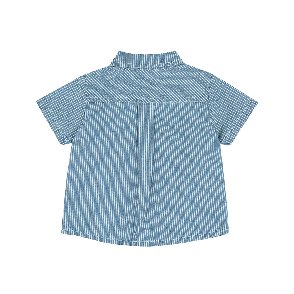 帆船假期-直條牛仔短袖襯衫