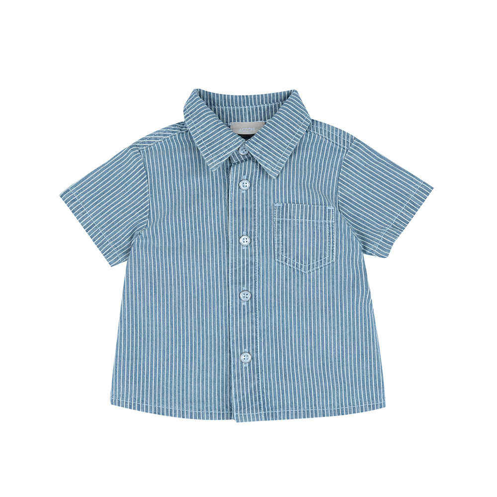 帆船假期-直條牛仔短袖襯衫