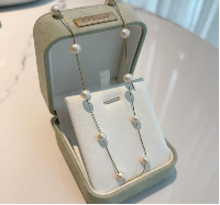 A26 - 天然淡珍珠純銀頸鏈（配盒）18吋 * 天然淡珍珠5mm