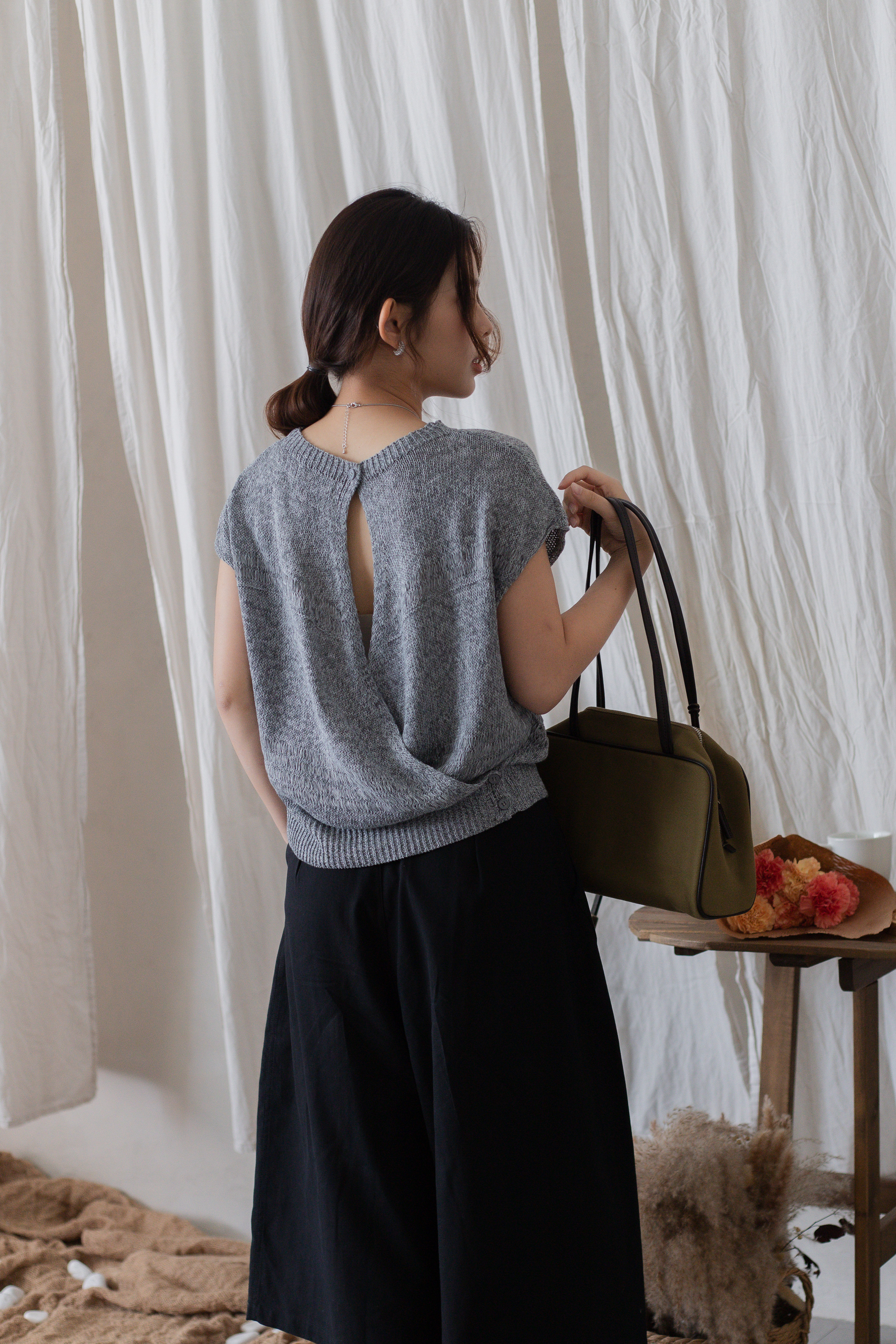 Colette Cross Over Knit Top Grey-2713KSGRY