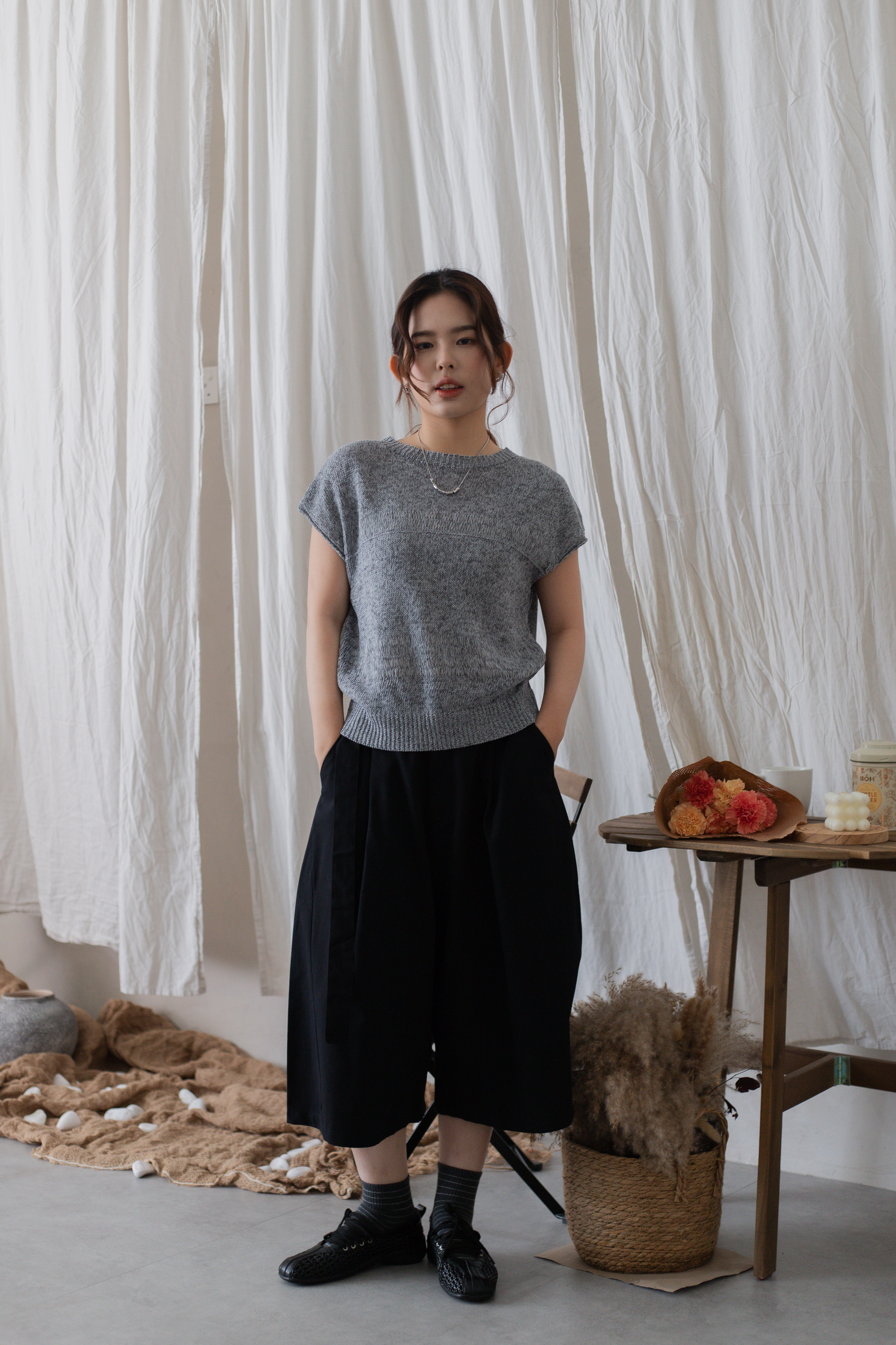 Colette Cross Over Knit Top Grey-2713KSGRY