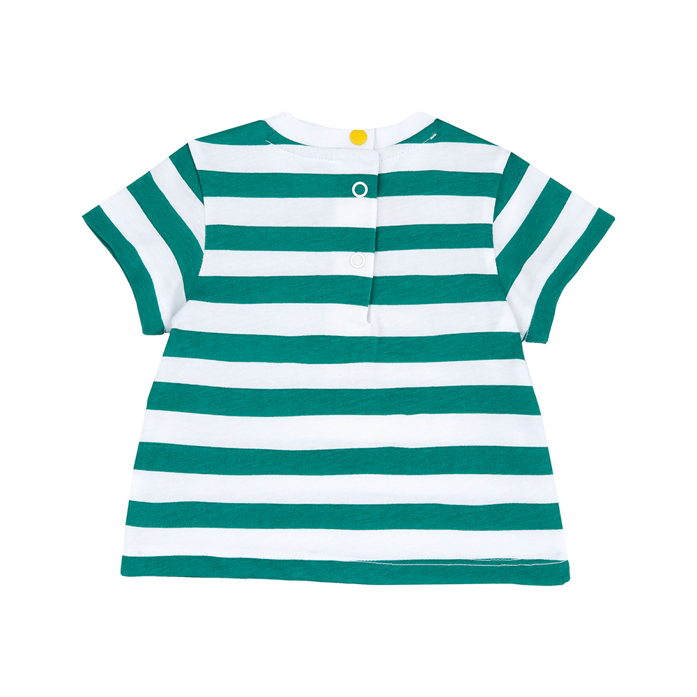 帆船假期-綠白條紋+彩色屋短袖上衣