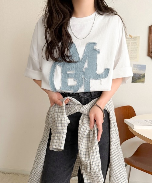 260423 MILY BILET 牛仔布流蘇貼花TEE