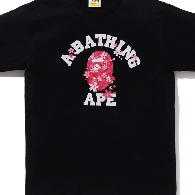 BAPE Sakura College Tee 猿人 櫻花 短袖 黑色 1K22110035-BK [台灣現貨]