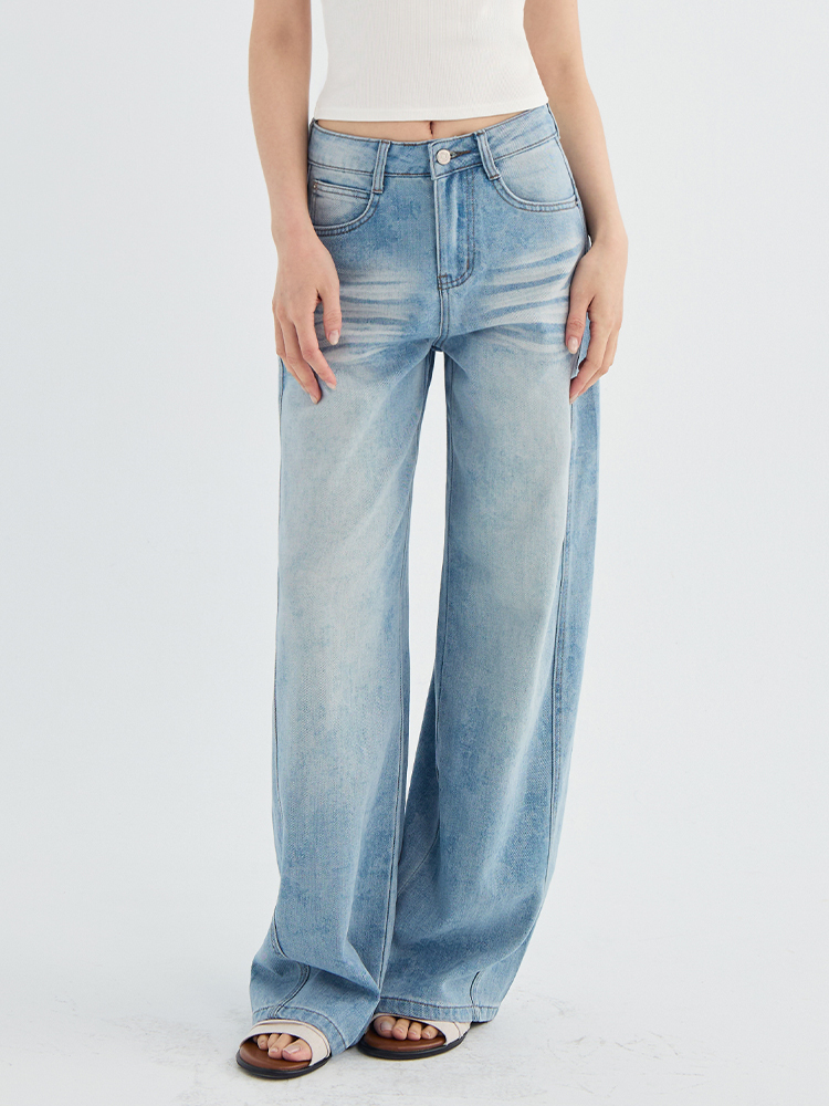 暈染花紋牛仔彎刀褲