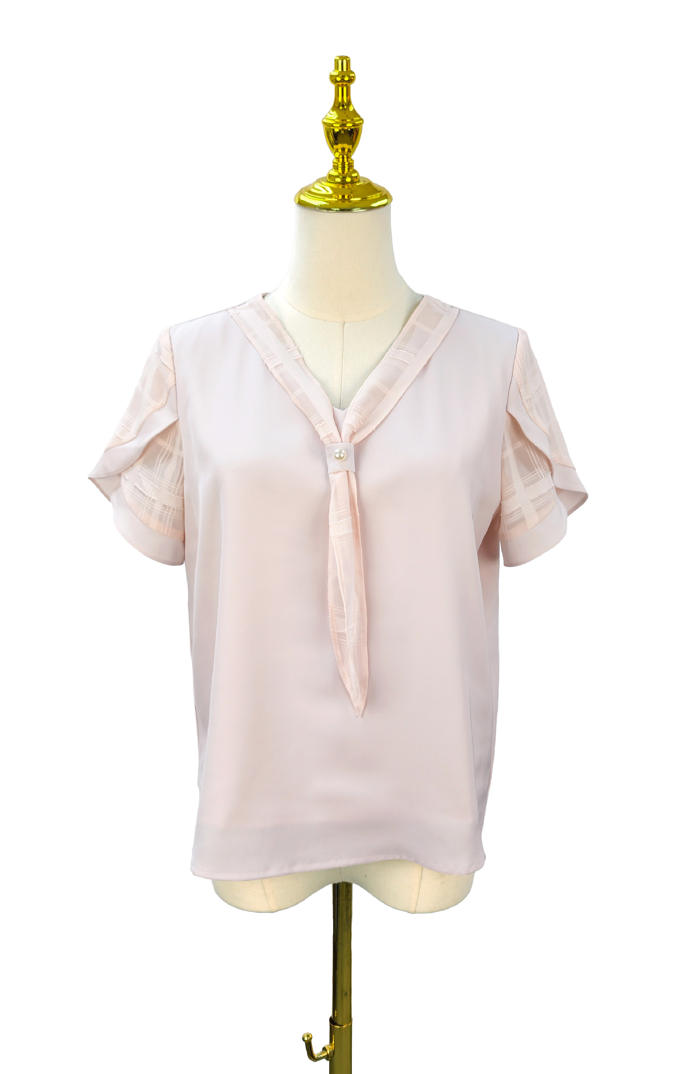 Smooth Chiffon Patchwork Tie-neck Top SH0413