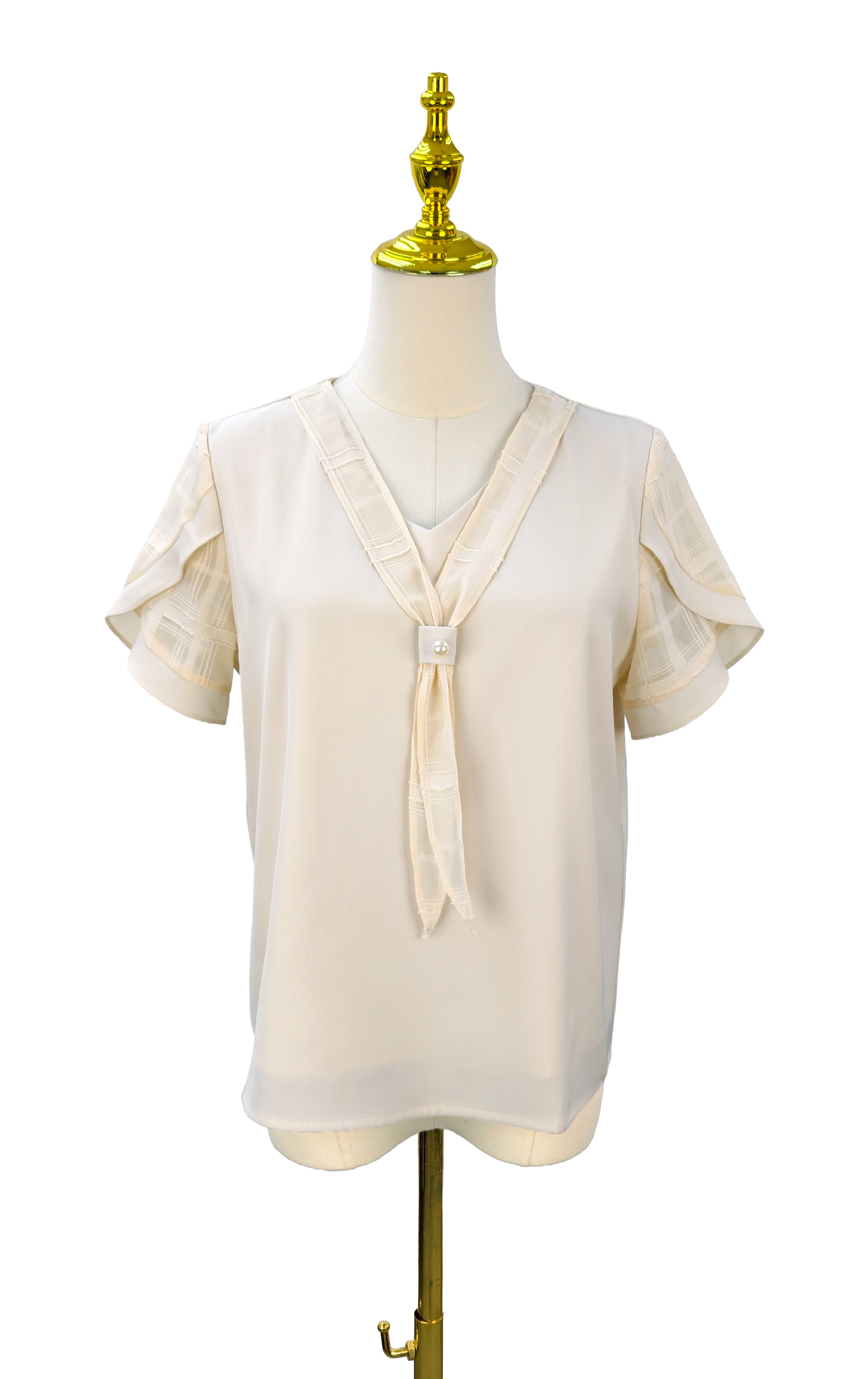 Smooth Chiffon Patchwork Tie-neck Top SH0413