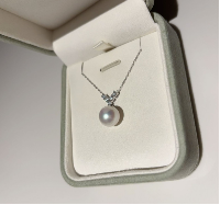 A34 - 天然淡水粉珍珠碎石純銀頸鏈（配盒）* 淡水珠帶粉色10mm