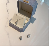 A35 - 海水AKOYA珍珠閃石葫蘆純銀頸鏈耳環套裝（配盒）* AKOYA 6-7mm