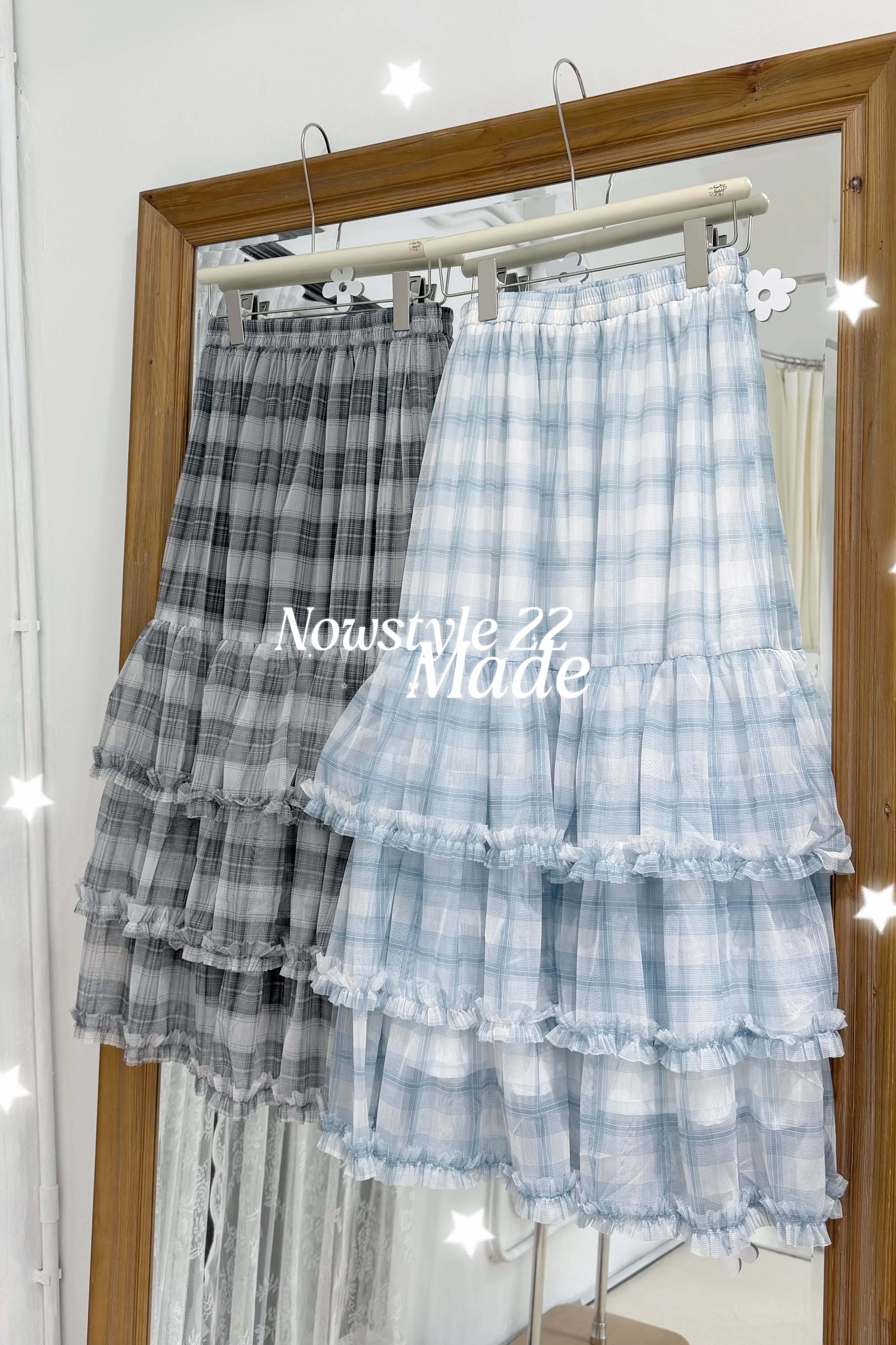 【⊹˚.𝗡𝗦 𝗠𝗮𝗱𝗲‧⁺ 限量獨家款】ruffles層次雪紡格紋蛋糕裙 兩色入