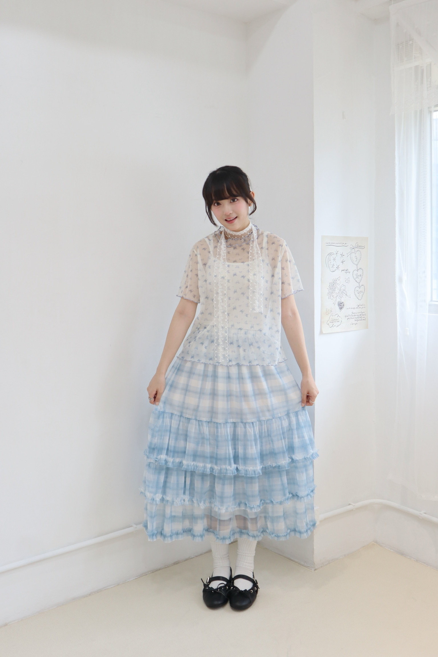 【⊹˚.𝗡𝗦 𝗠𝗮𝗱𝗲‧⁺ 限量獨家款】ruffles層次雪紡格紋蛋糕裙 兩色入