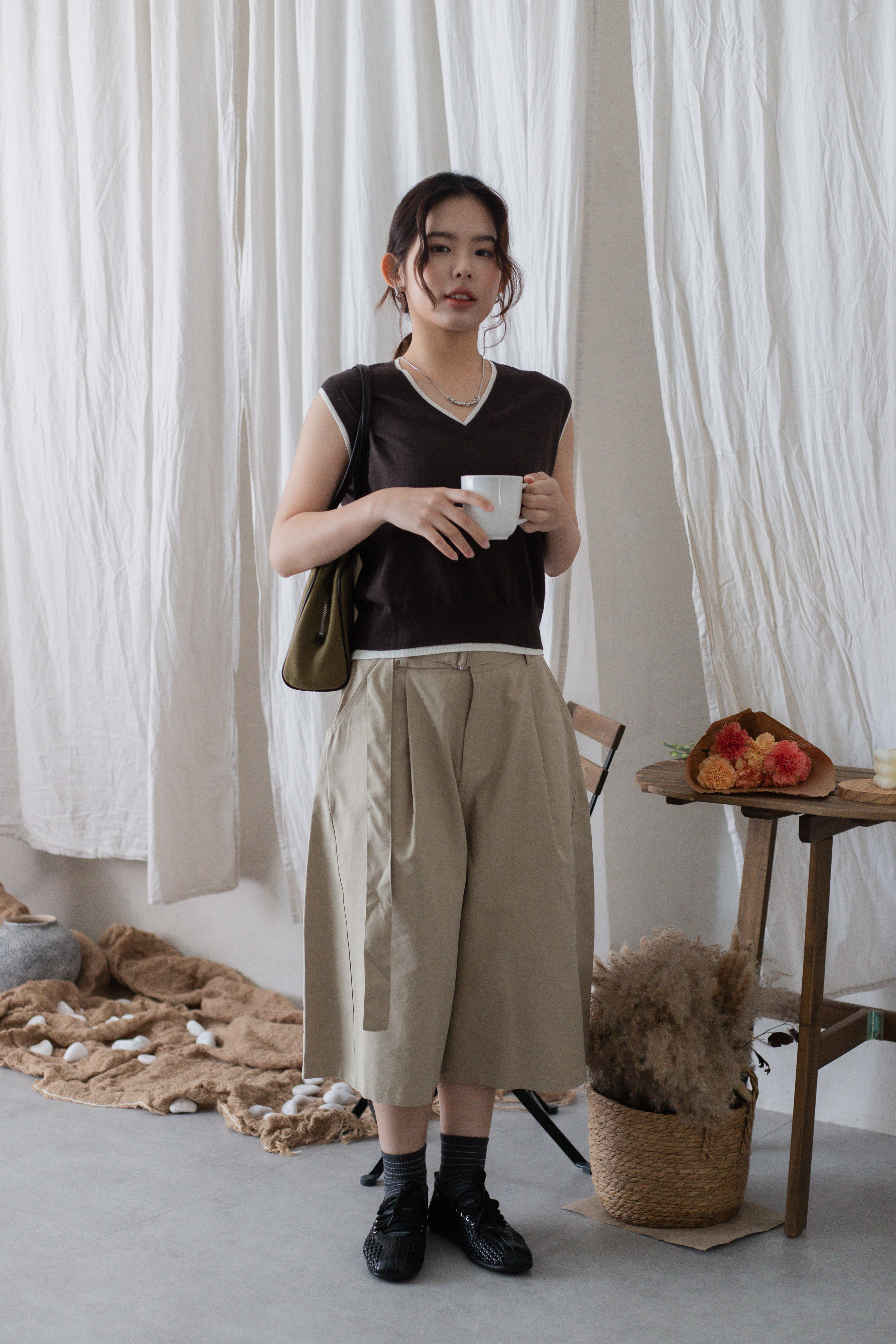 Thena Contrast Knit Top Brown -2710BVBRO