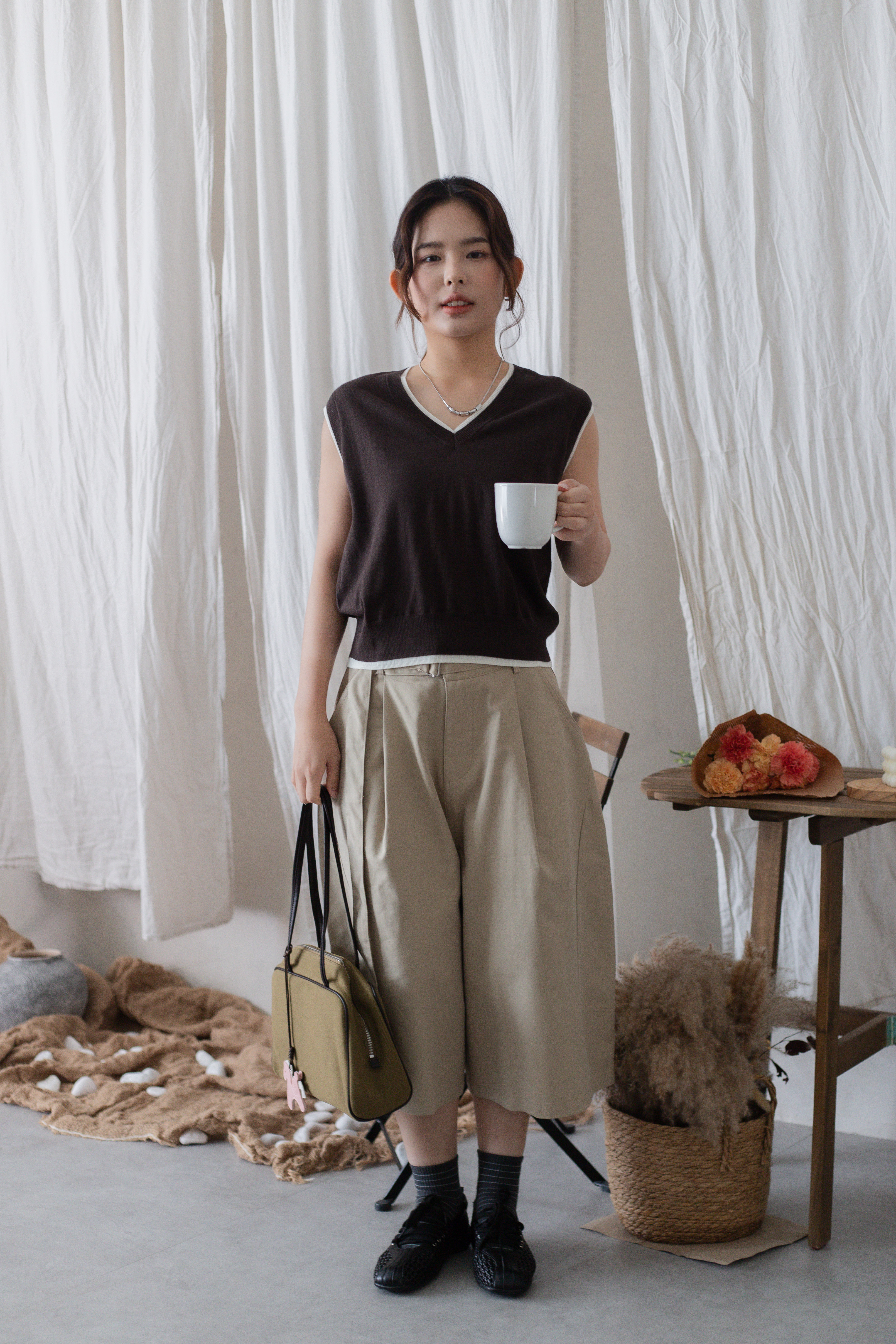 Thena Contrast Knit Top Brown -2710BVBRO