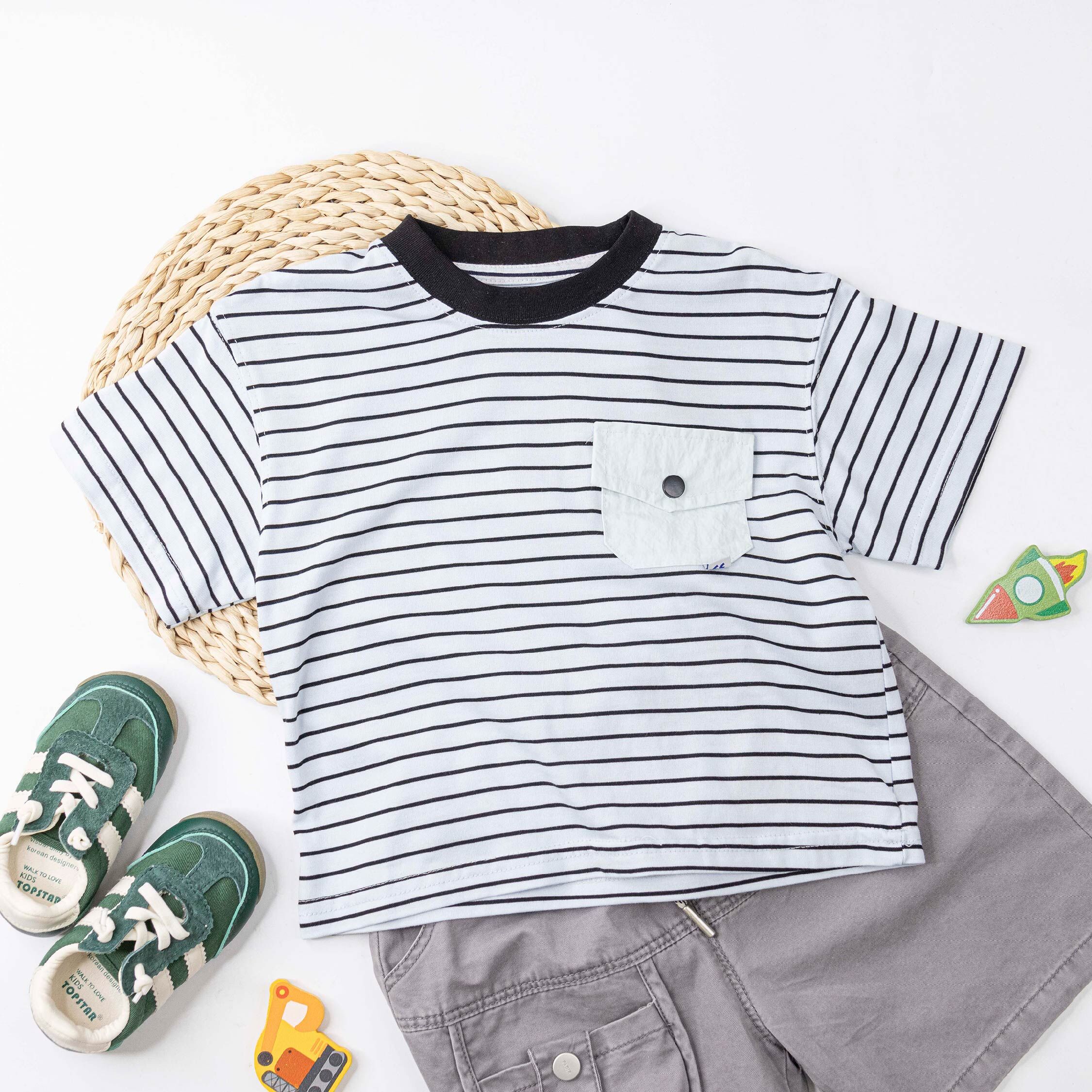 質感小口袋條紋上衣 (H60058)