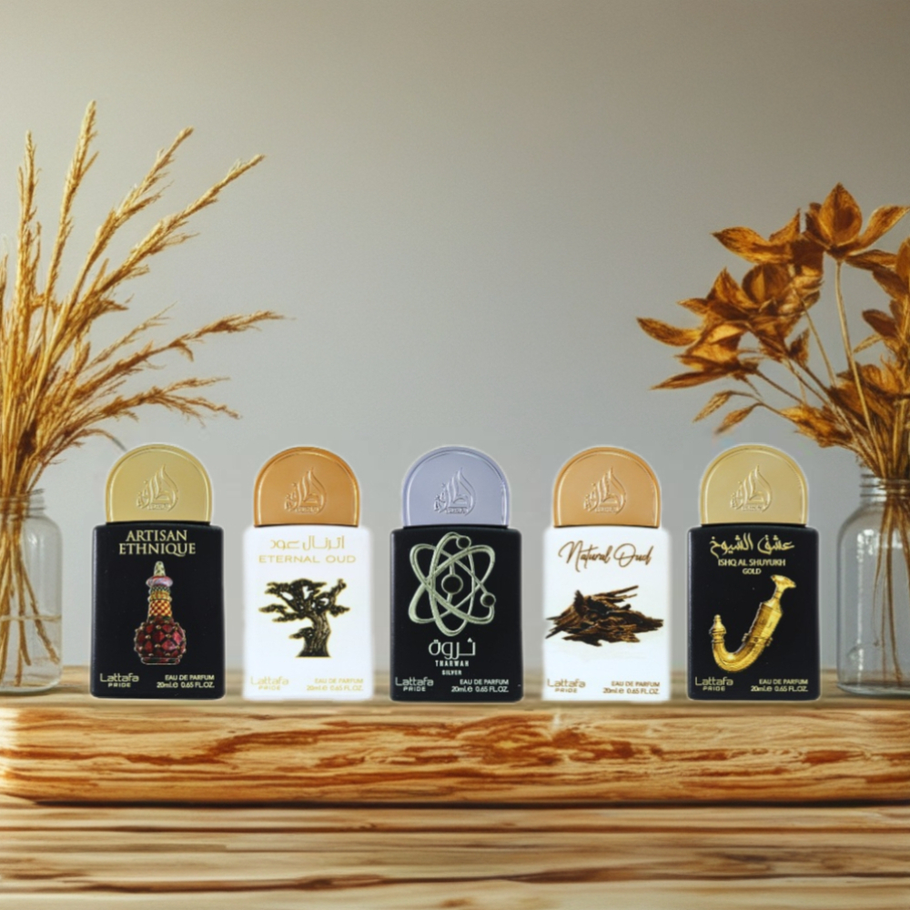 Lattafa 二號香氛收藏淡香精禮盒 (民族工匠+永恆沉香+酋長之愛金色版+財富之銀+自然沉香) 20ml X 5