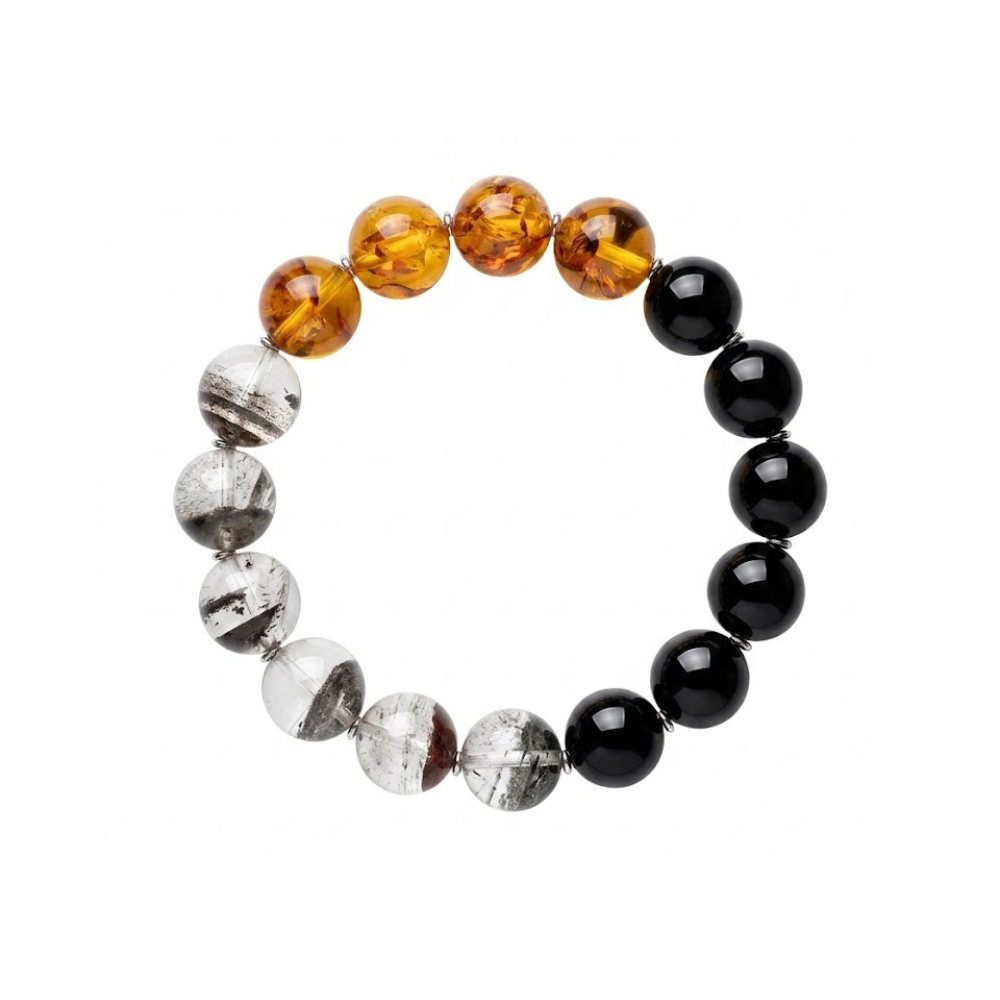 Wealth Trio Stones｜Amber・Gold Fortune Stone・Green Phantom Bracelet