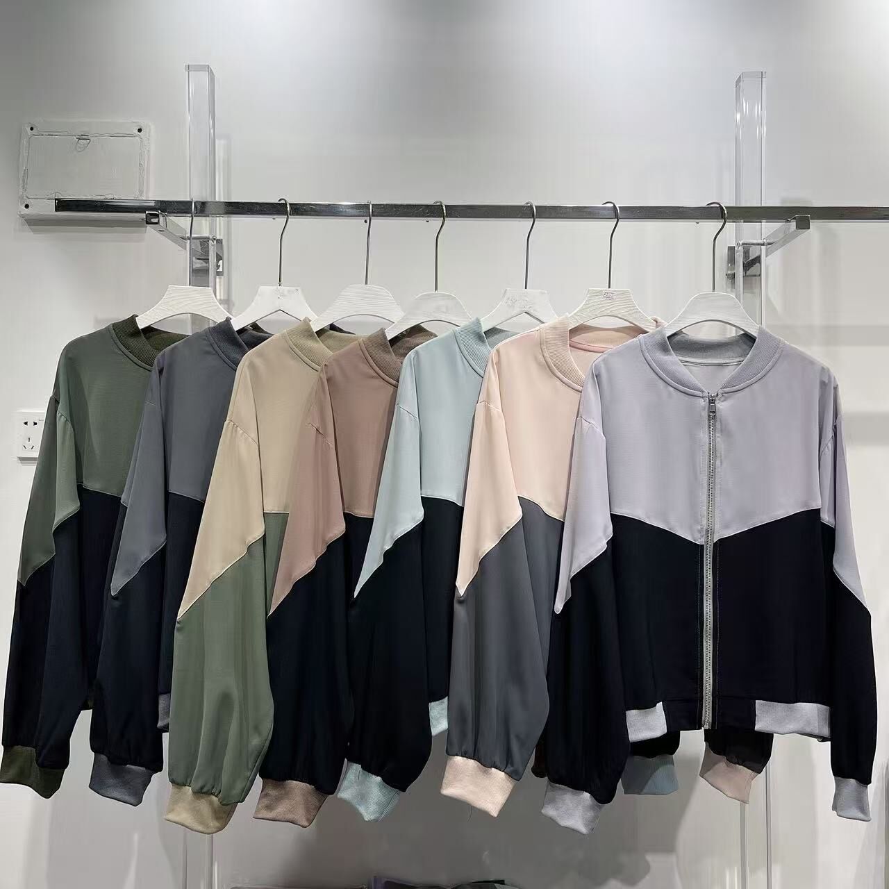 【預訂】棒球領拼色梭織拉鍊外套 (E57-E63)