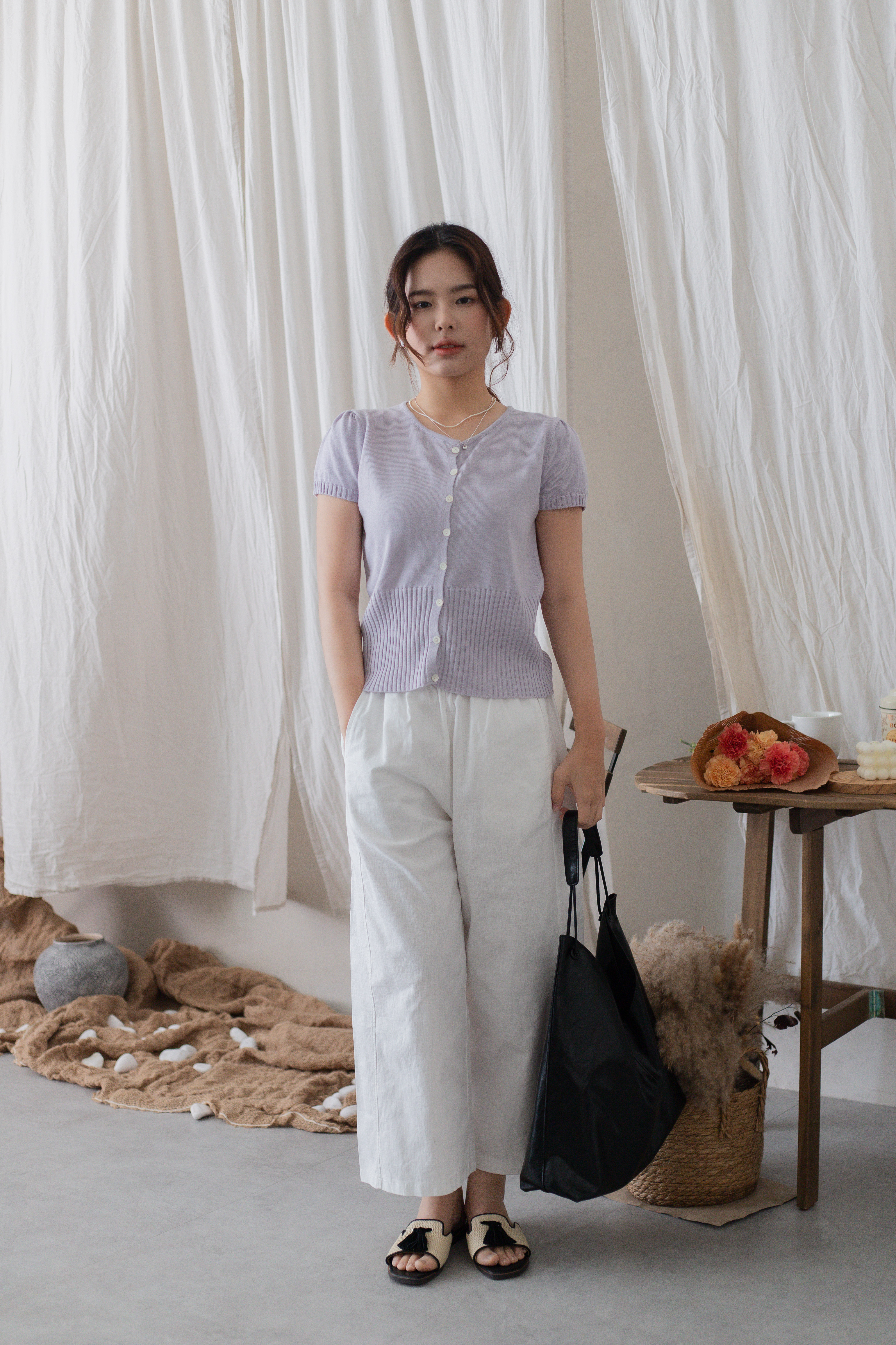 Kenny Button Down Knit Top Purple-2714KPUR