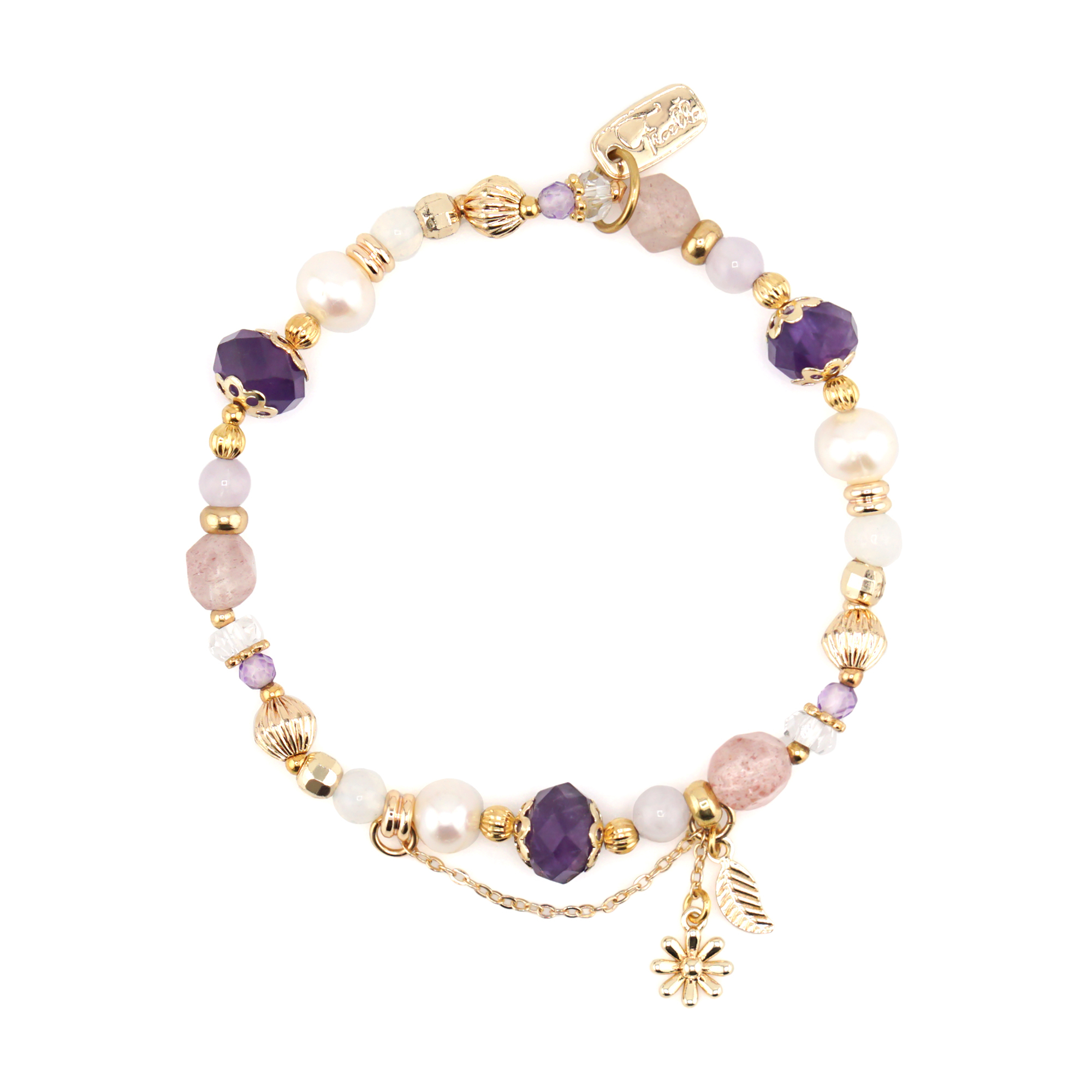 天然紫水晶手鍊 白底細節展示 小顆粒精緻設計