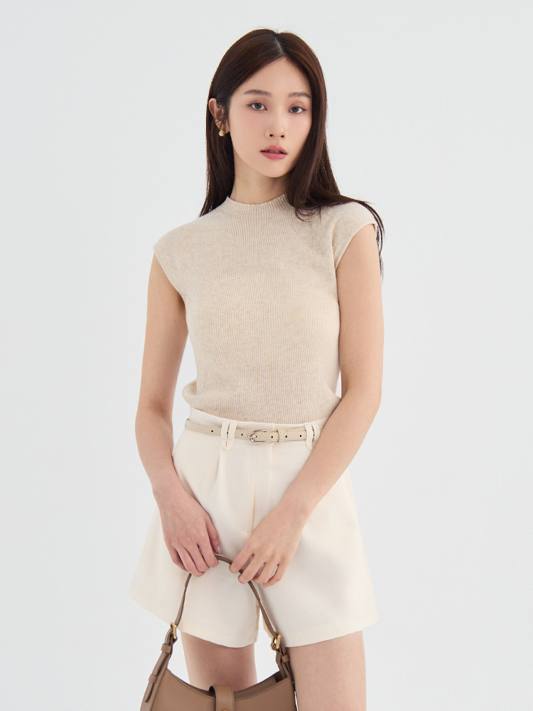 坎肩圓領針織上衣（6%羊毛）