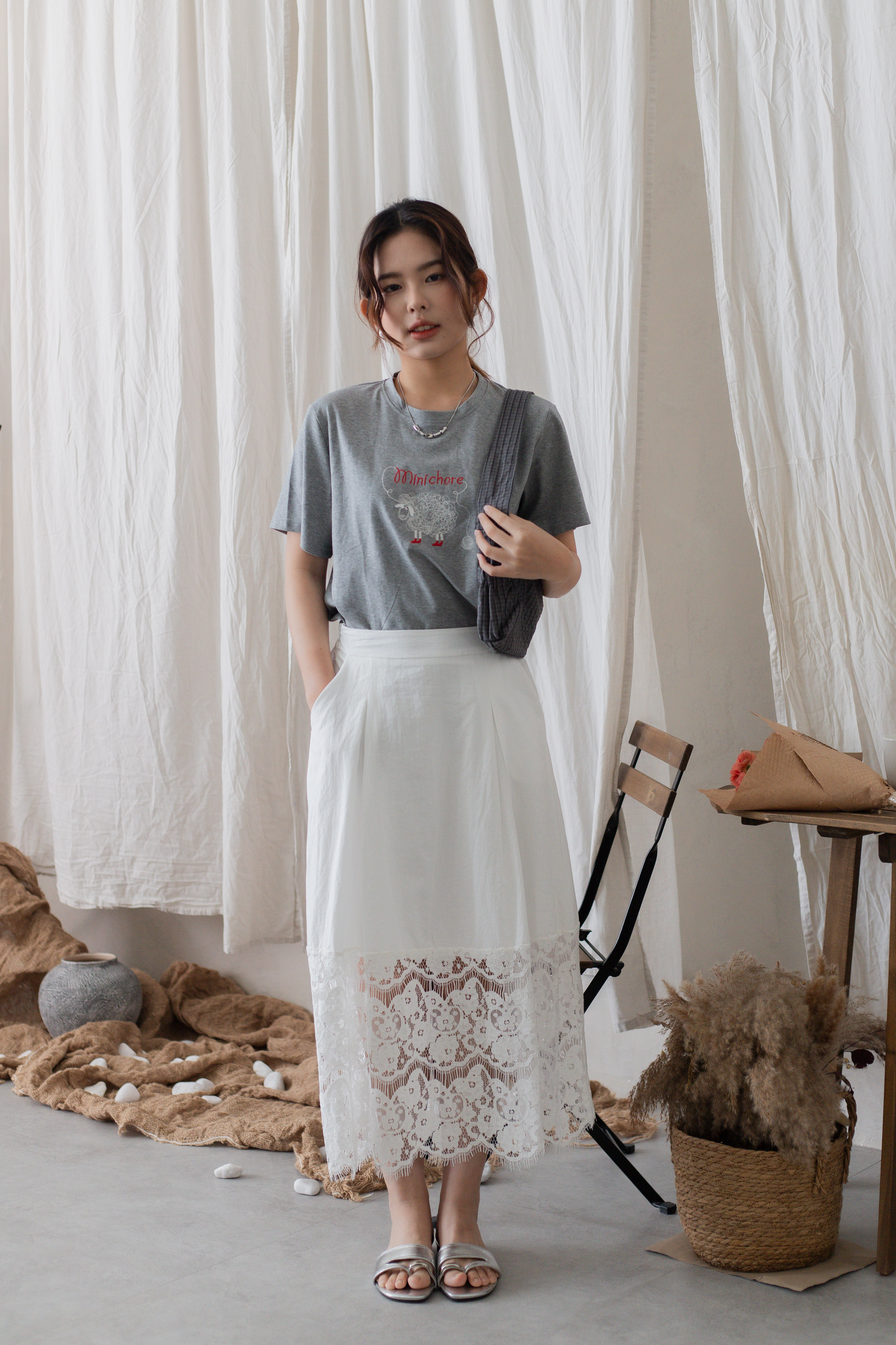Minichore Embroidery Tee Grey-2719TSGRY