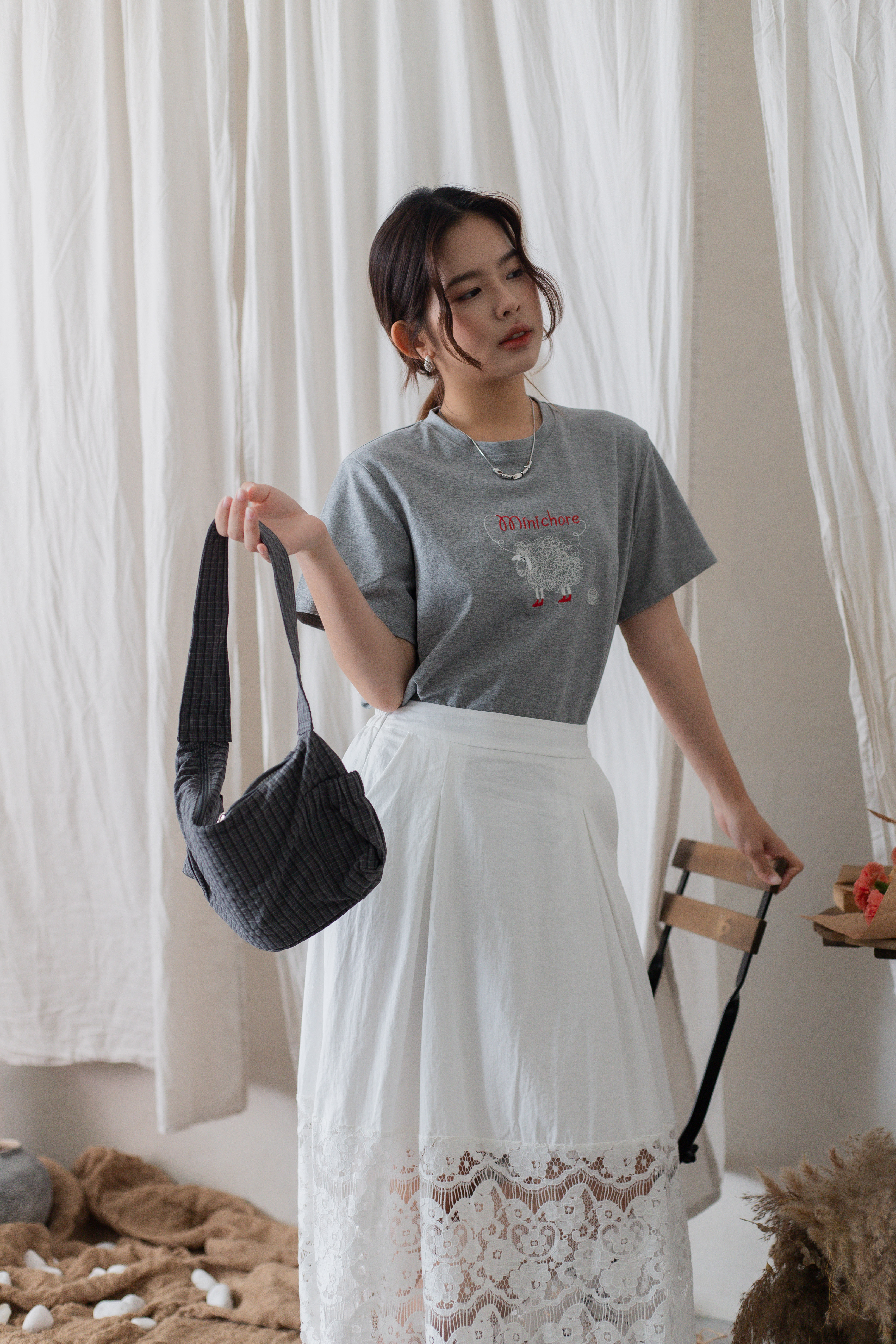 Minichore Embroidery Tee Grey-2719TSGRY