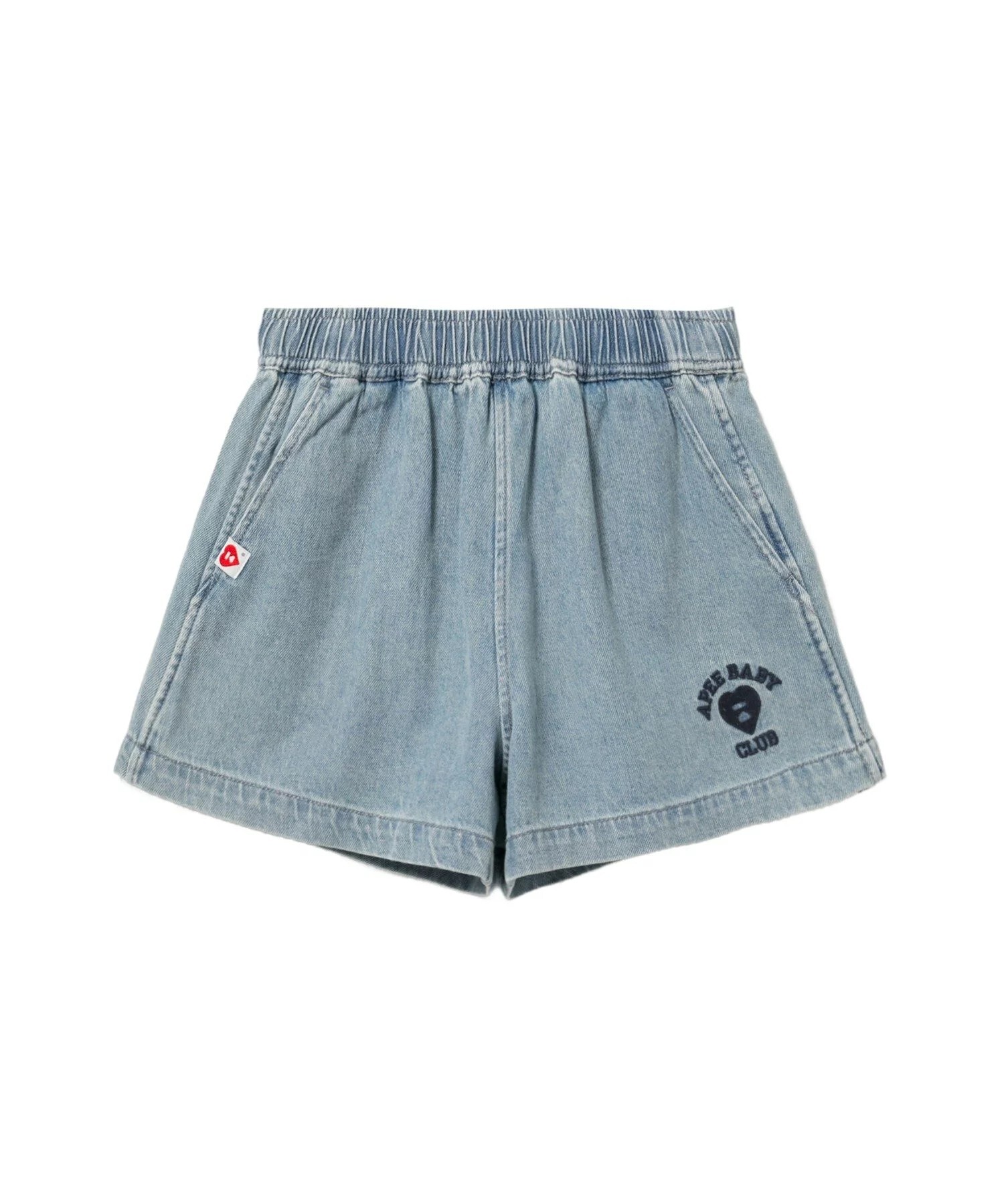 -(B5b04)-A BATHING APE APEE EMBRO LOGO DENIM TRAINING 女款 牛仔 訓練 短褲 小猿人-00CDSM202303L