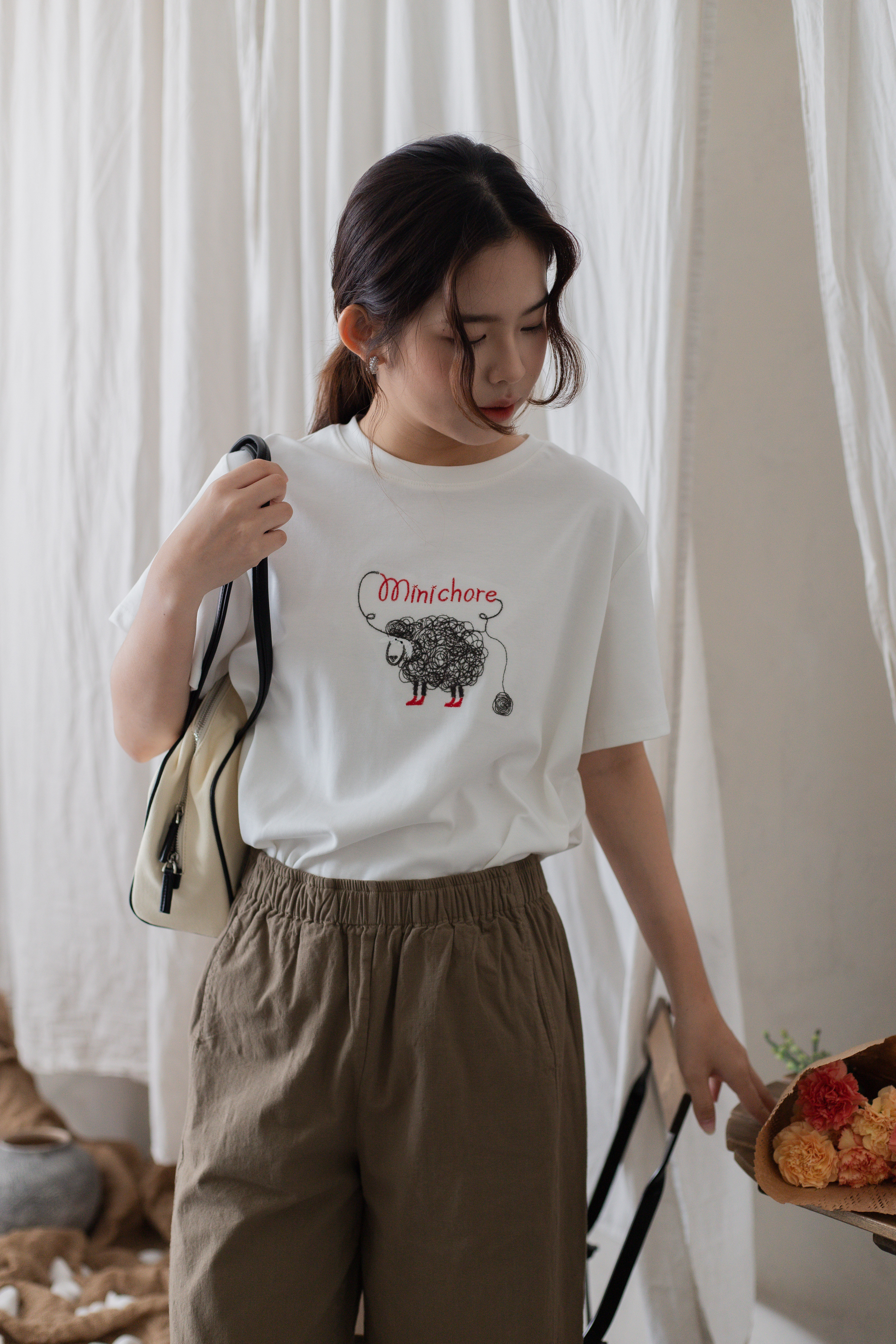 Minichore Embroidery Tee White-2719TSWHI