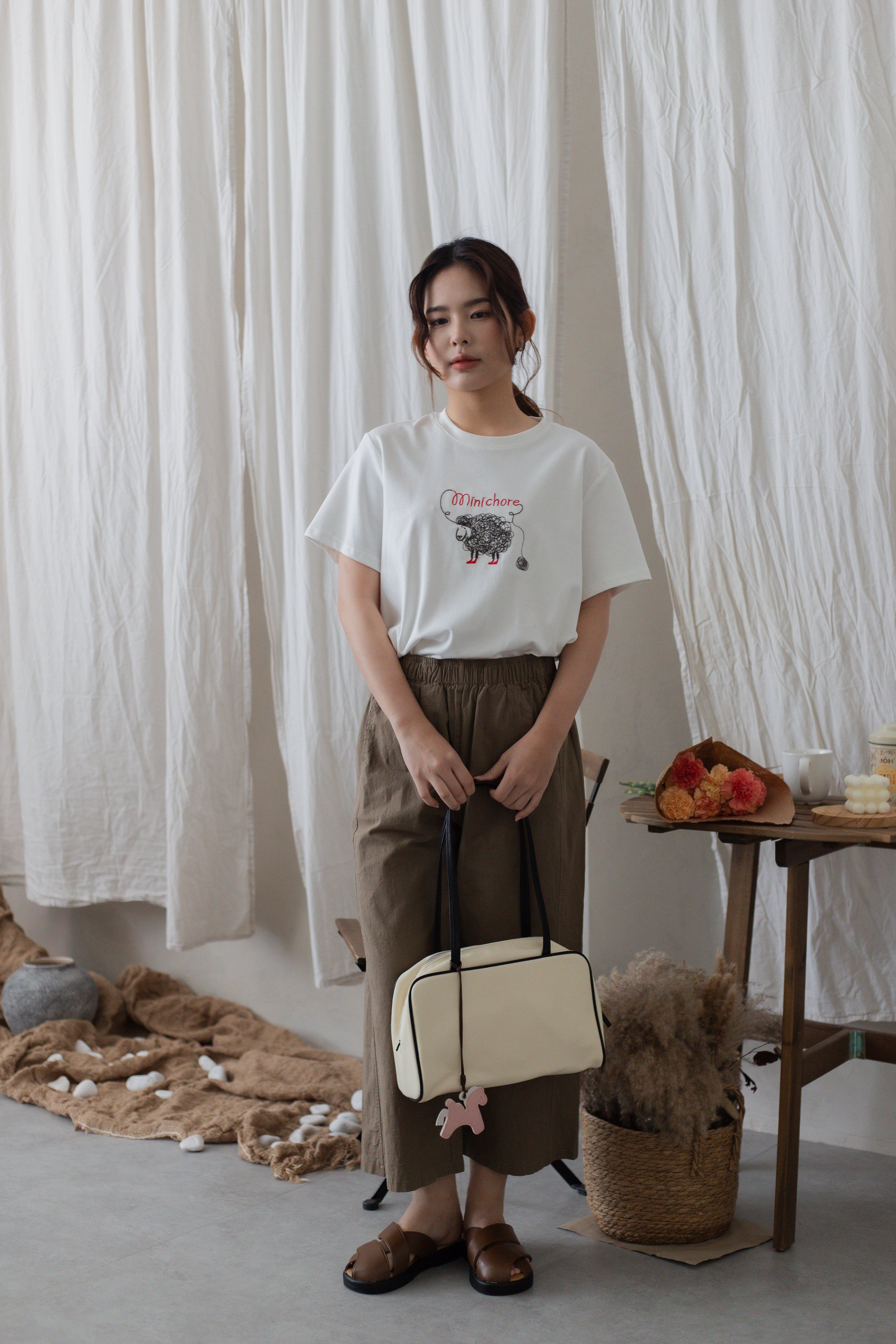 Minichore Embroidery Tee White-2719TSWHI