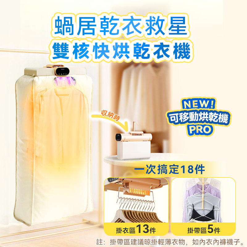 日本Yohome MiniFold雙出風速乾雙模護衣可視窗低噪免安裝可移動烘乾機 PRO 2.0