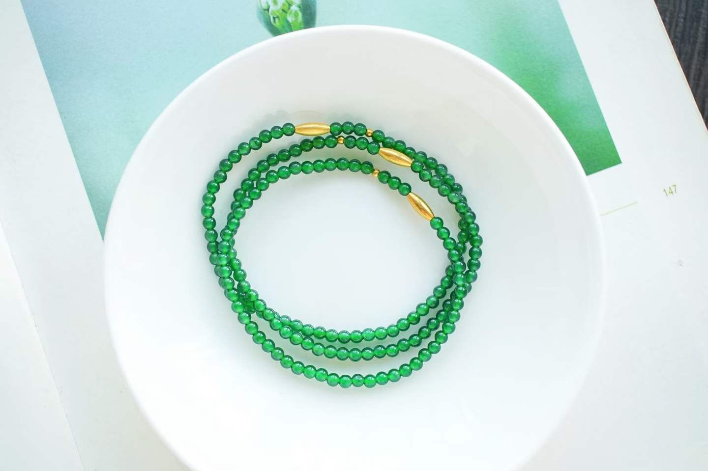 417848 翡翠辣陽綠“有米”手鏈 (3mm直徑)