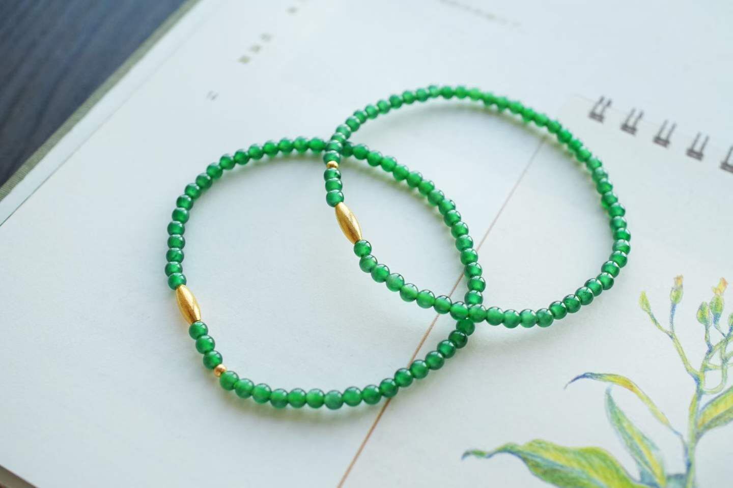 翡翠辣陽綠“有米”手鏈 (3mm直徑),天然翡翠A玉, 緬甸玉, Jade, Jadeite