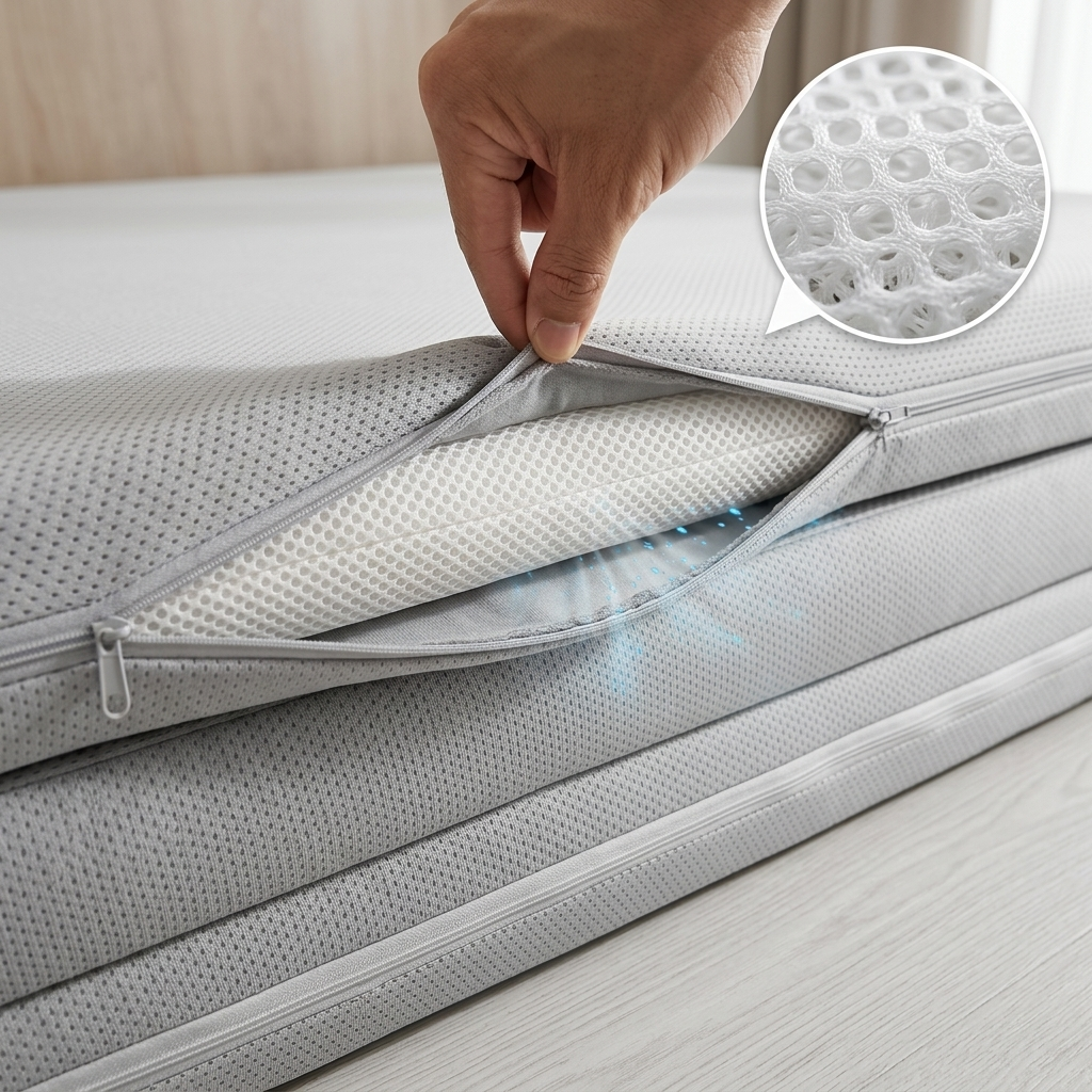 折疊床拉開拉鍊的示意圖