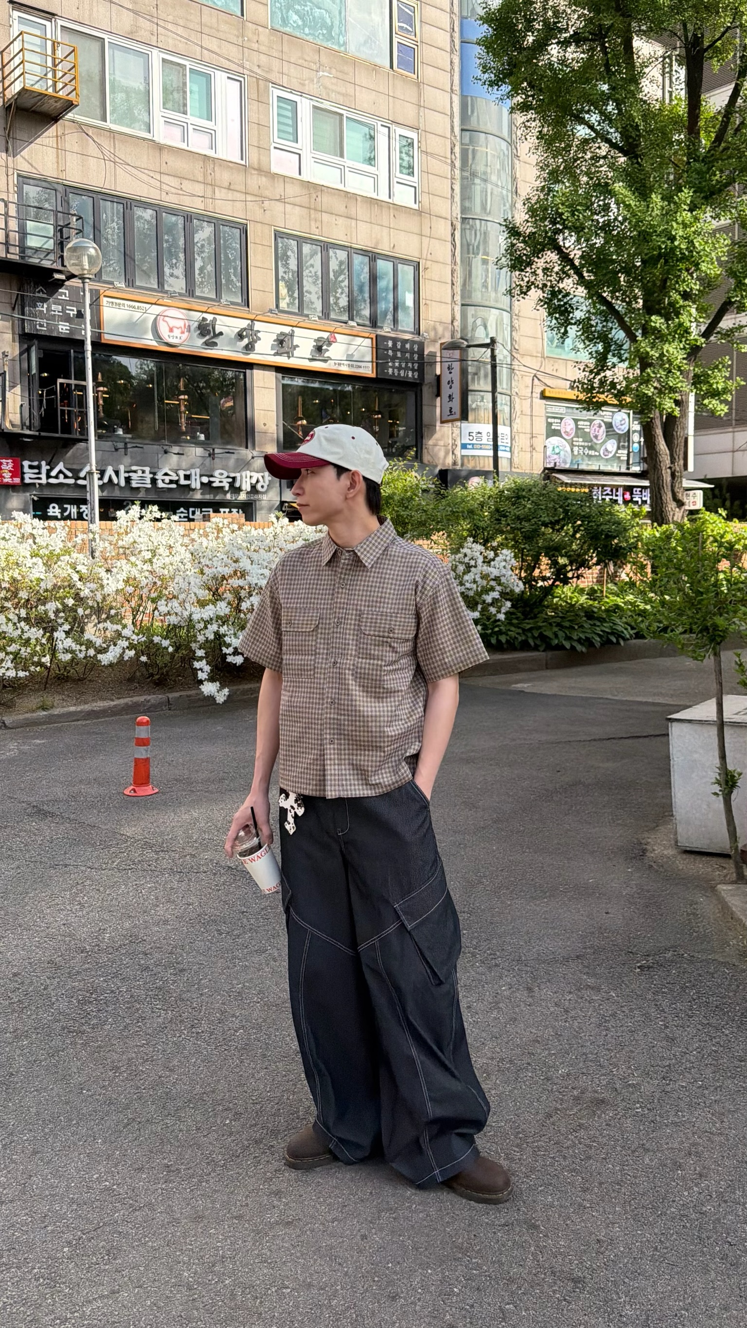 K12 闊腿直紋口袋工作褲