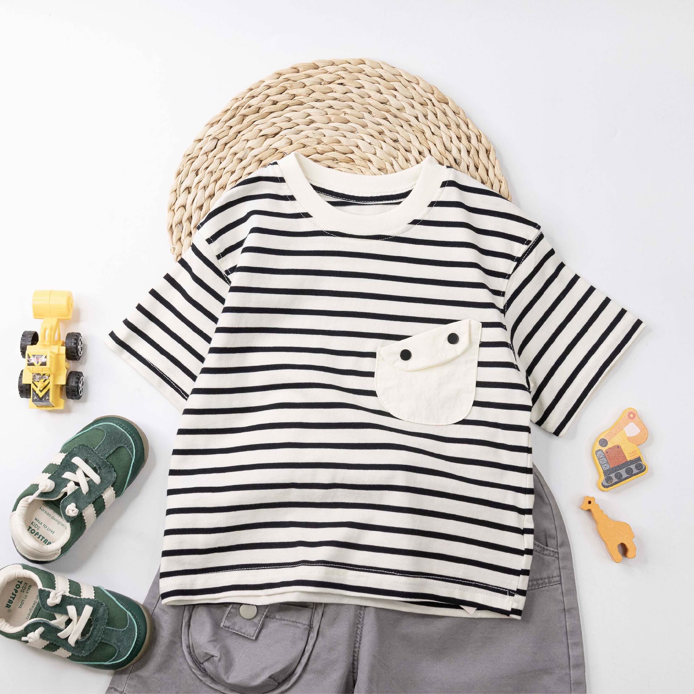 斜角口袋設計條紋上衣 (H60059)