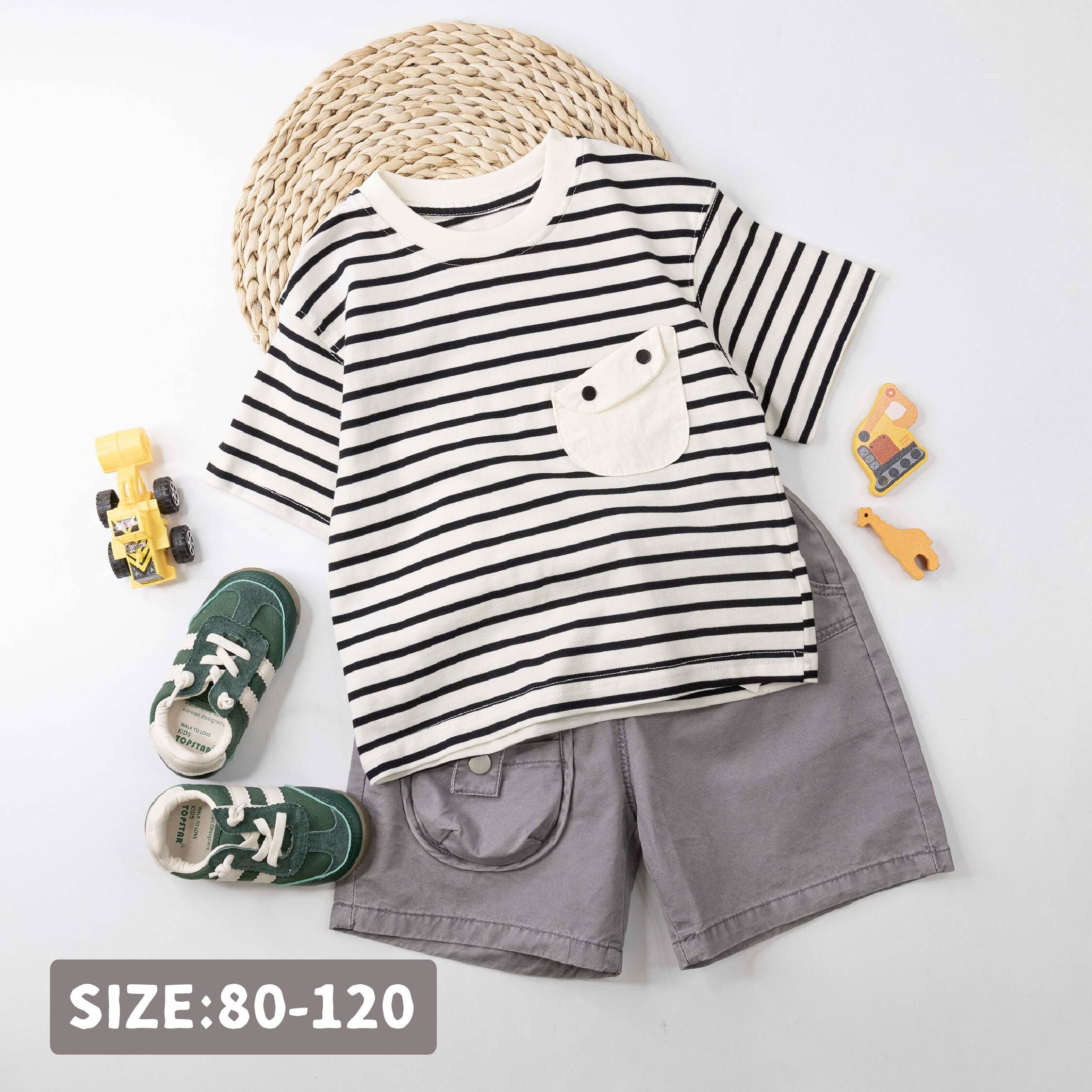 斜角口袋設計條紋上衣 (H60059)